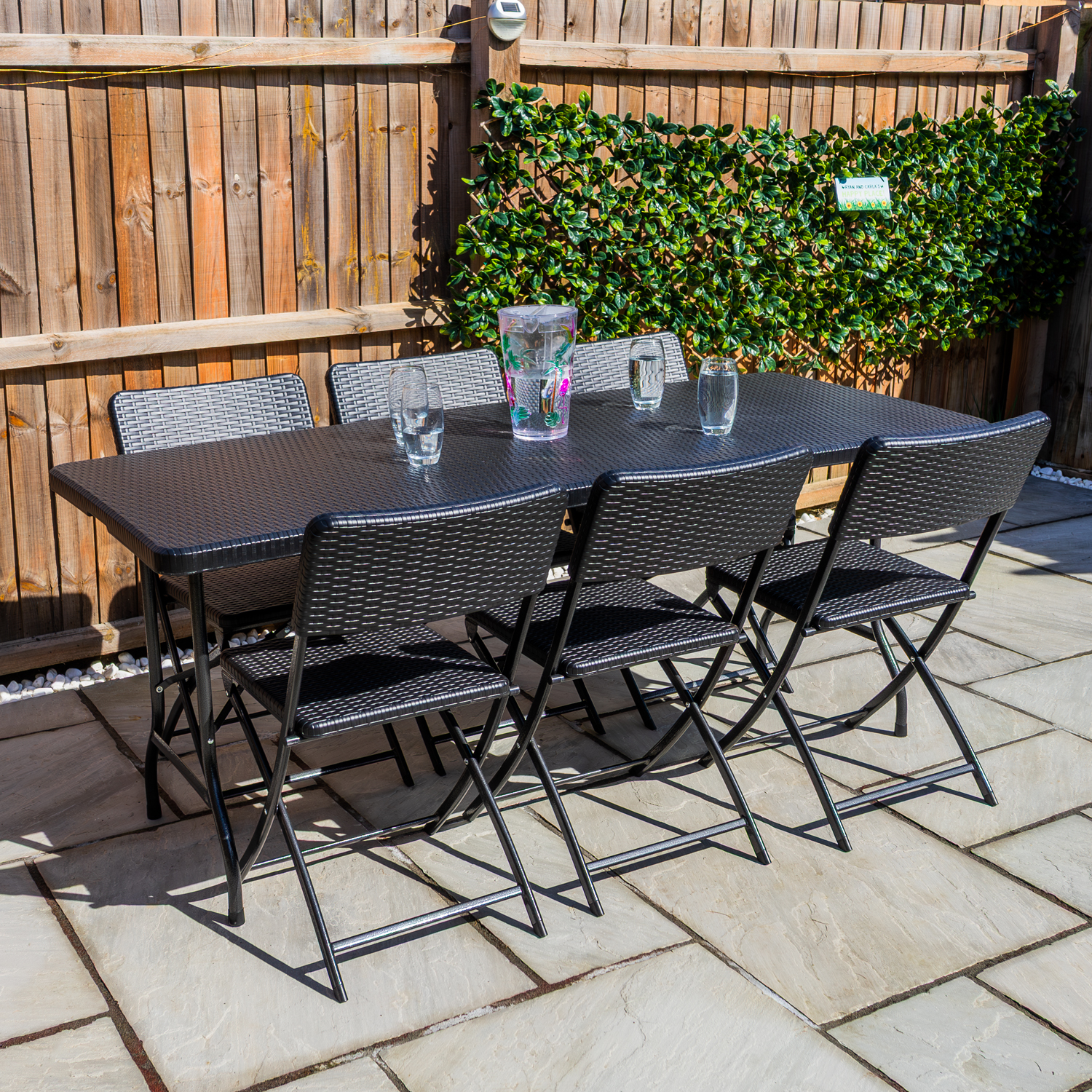 Woodside Rattan Effect Folding Garden Patio Furniture, Table & Chair Dining Sets - Picture 27 of 27