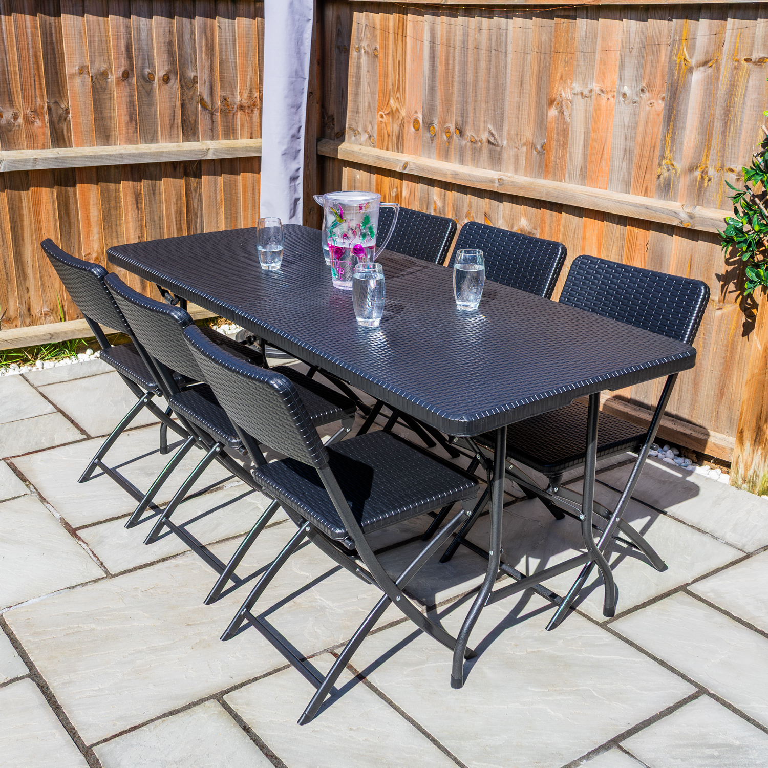 Woodside Rattan Effect Folding Garden Patio Furniture, Table & Chair Dining Sets - Picture 26 of 27