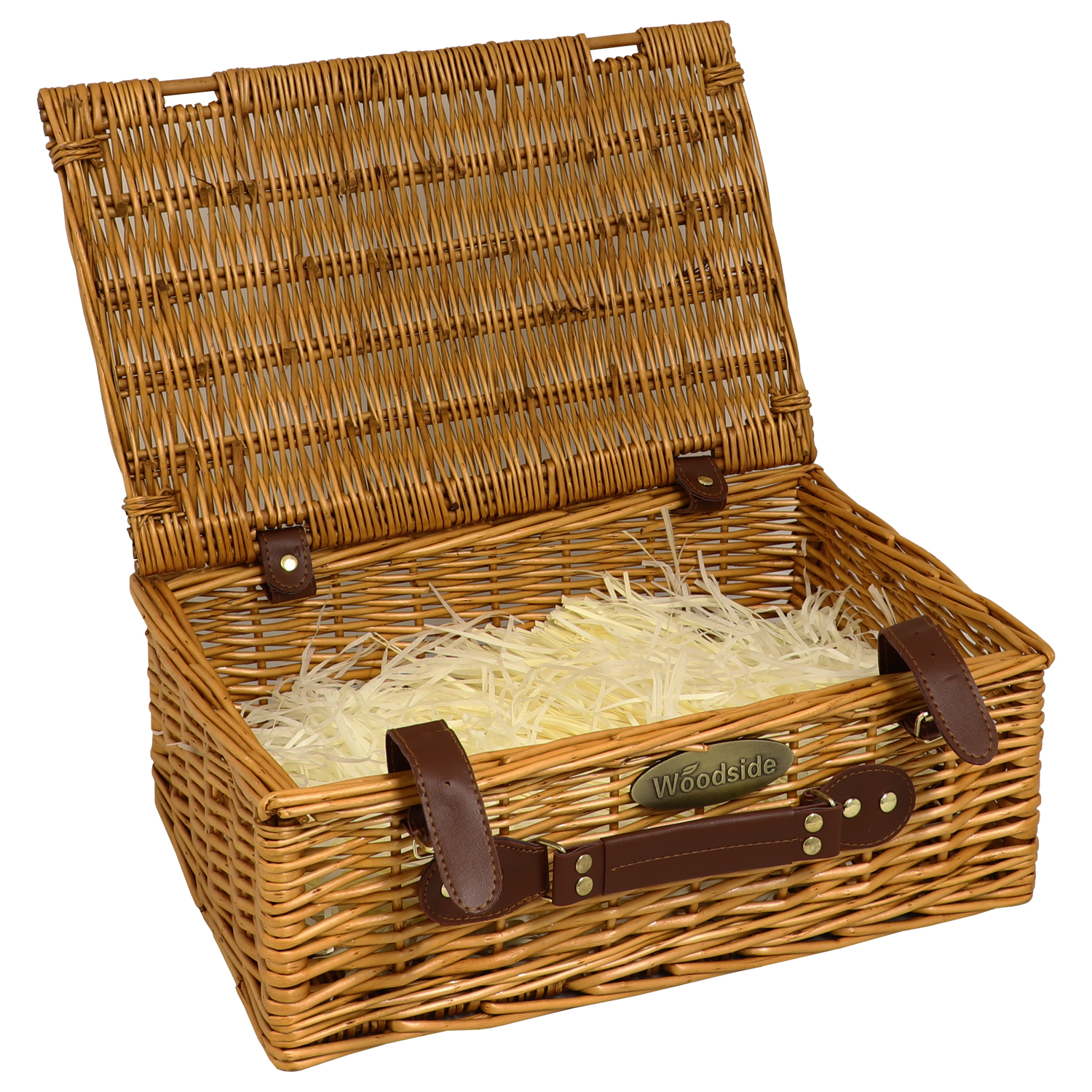 Woodside Wicker Picnic/Christmas Gift Hamper Basket with Leather Handle ...