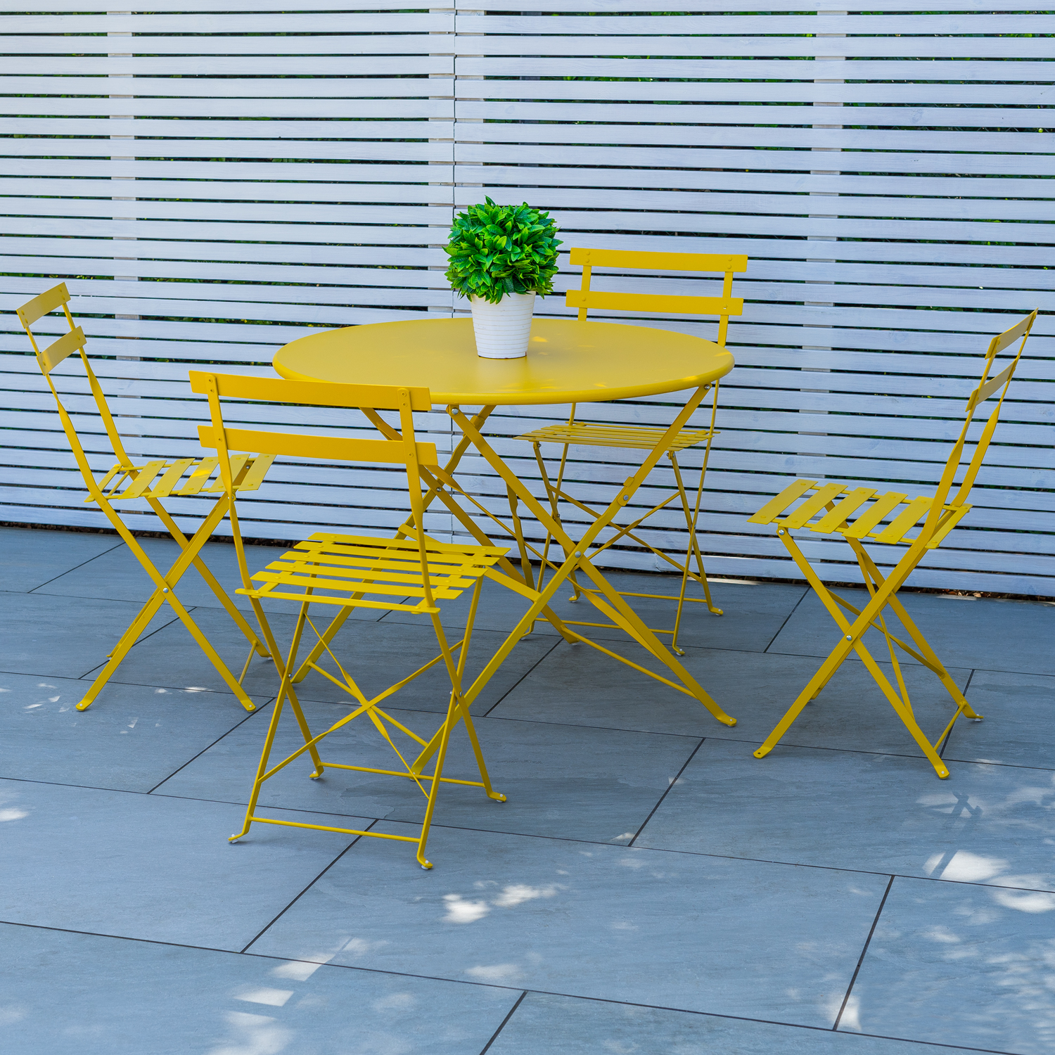 Woodside Folding Outdoor Bistro Metal Dining Set, Foldable Garden Table