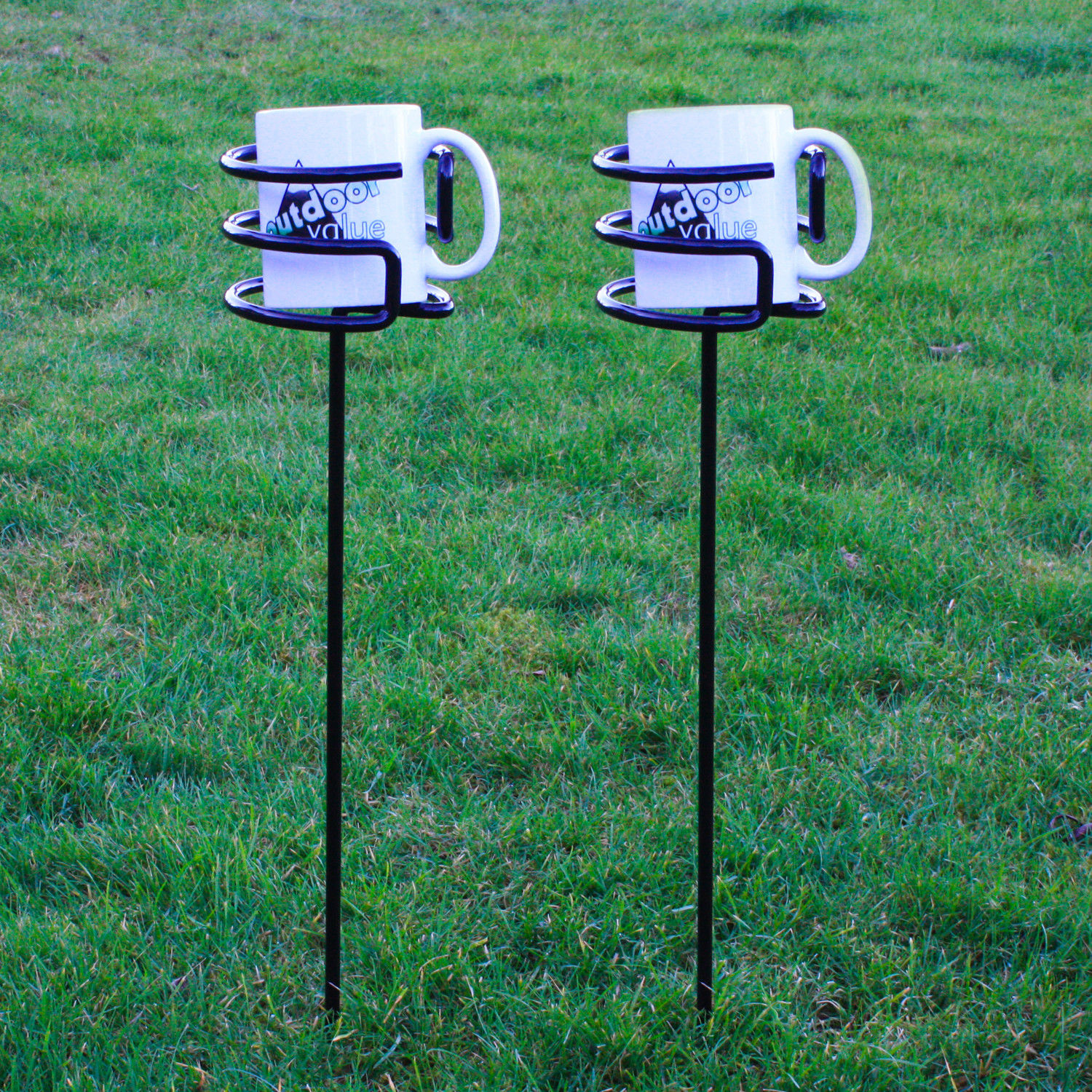 2 x Woodside Outdoor Mug Holders Garden Cup Stakes Camping/Fishing Tea