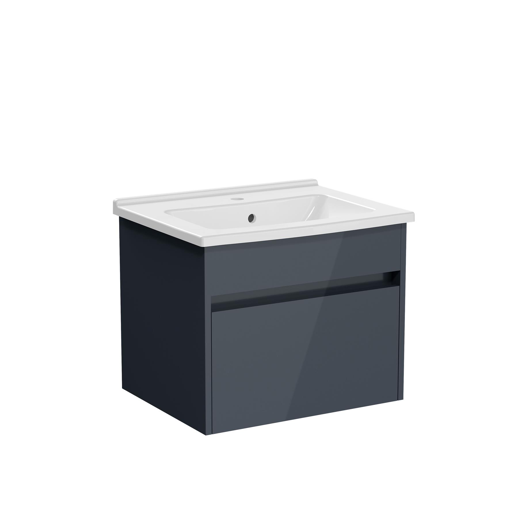 VitrA Grey Gloss Vanity Unit Wall Hung Bathroom Sink Drawer Door Basin Storage
