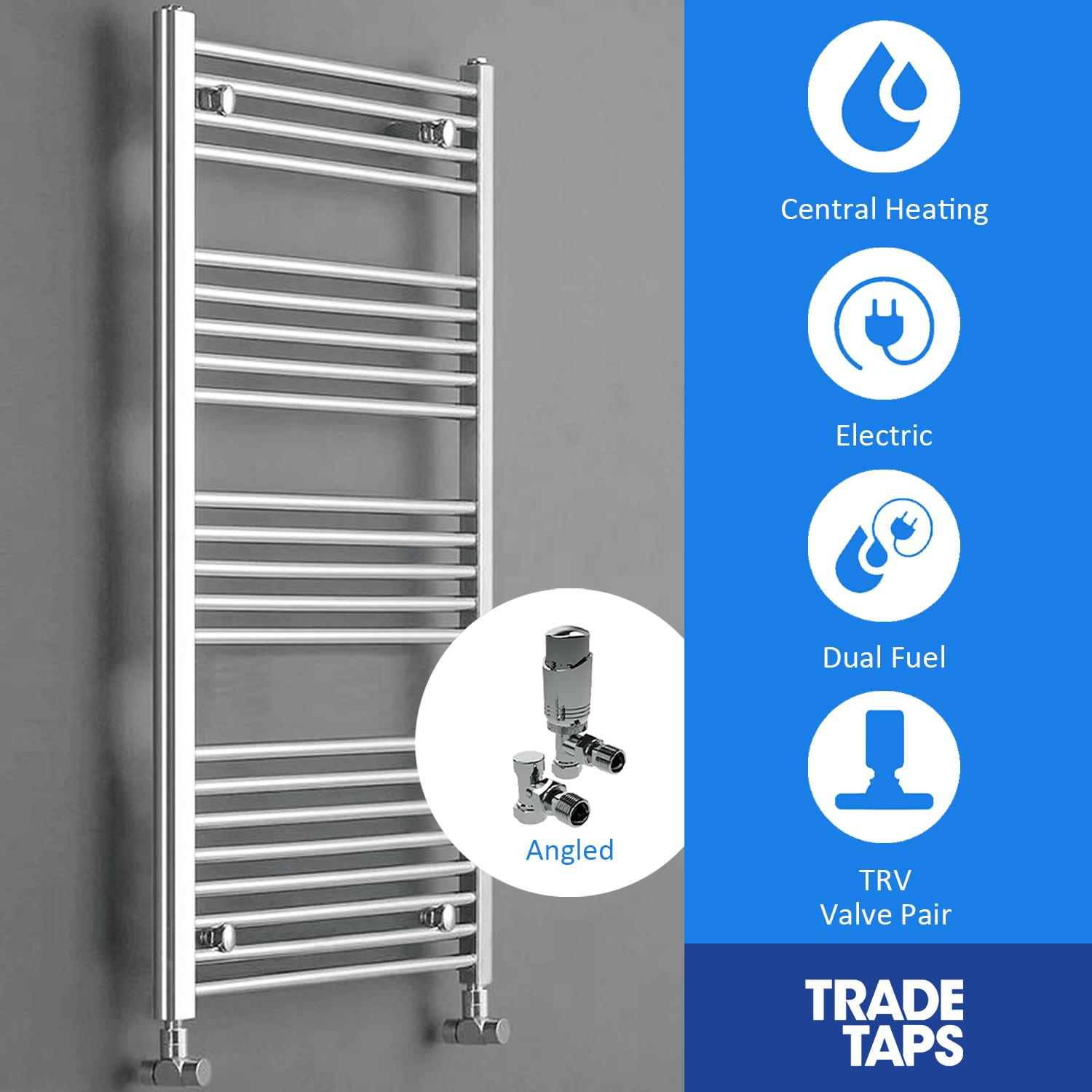 Straight Chrome Towel Rail Heated Ladder Modern Bathroom Radiator Rad w/ Valves