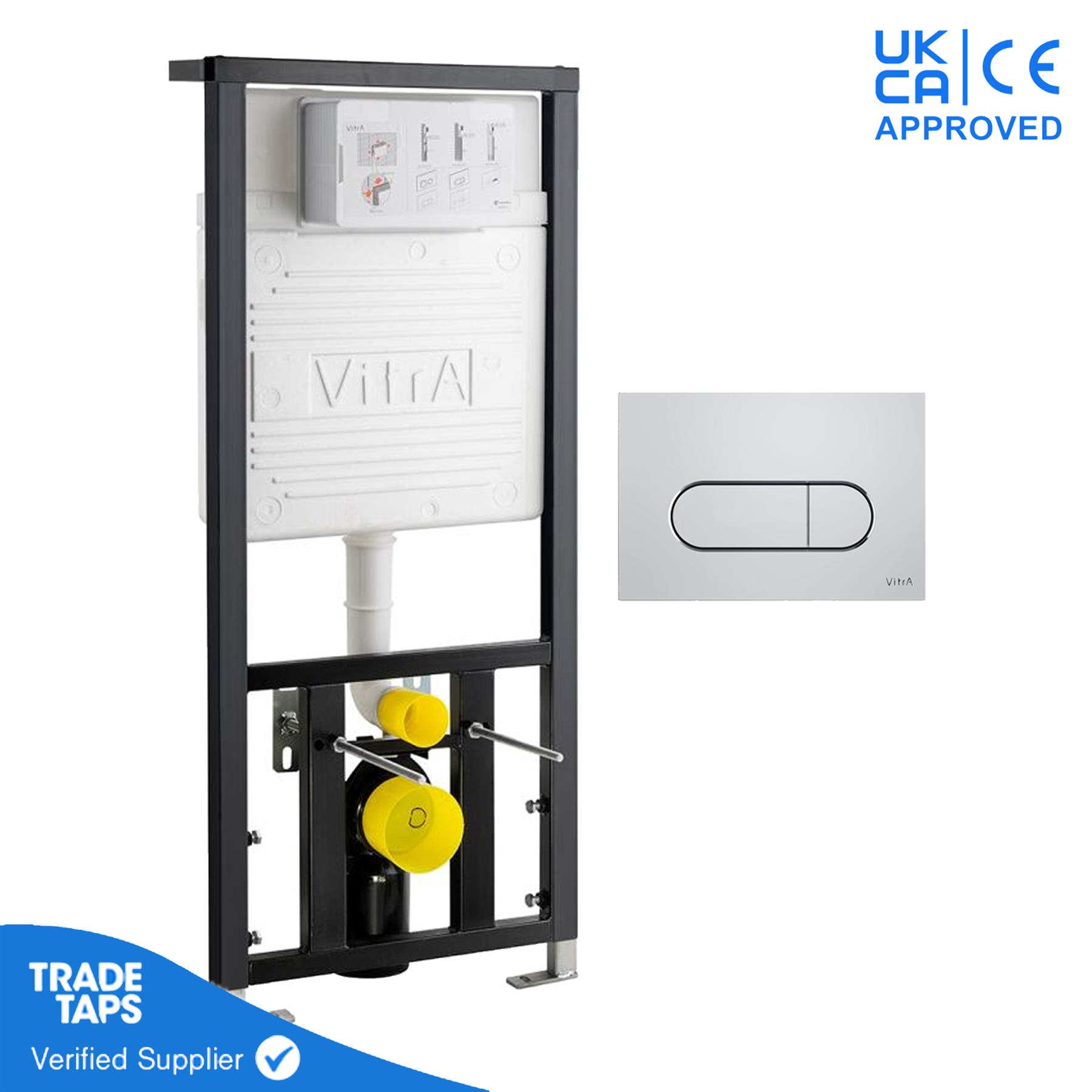 VitrA 1.12m Cistern Wall Hung Toilet WC Frame Concealed & Round Dual Flush Plate