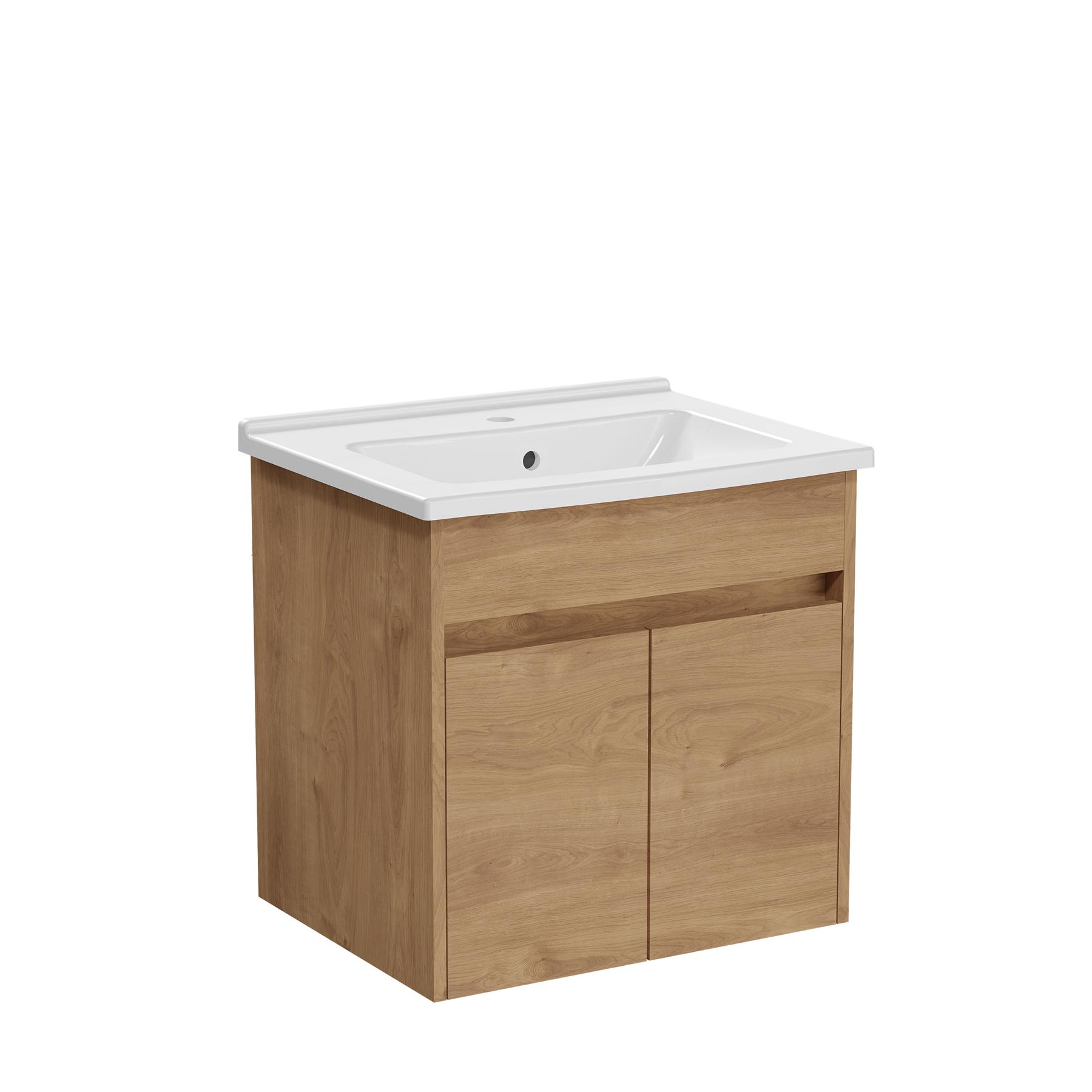 VitrA Golden Oak Vanity Unit Wall Hung Bathroom Sink Drawer Door Basin Storage