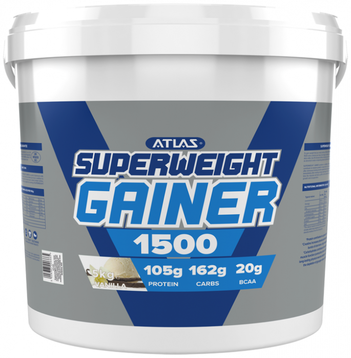 ATLAS SUPER WEIGHT MASS SIZE GAINER GAIN 5KG VANILLA FLAVOUR 1500