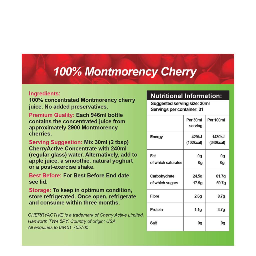Cherry Active CherryActive Montmorency Concentrate Juice 946ml + FREE