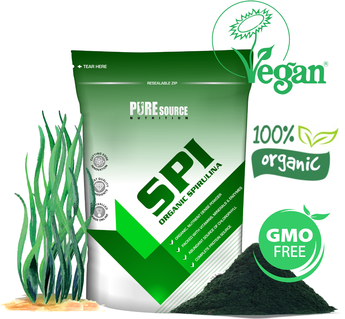 Organic Spirulina Powder Detox Cleanse Protein Energy Immunity Boost