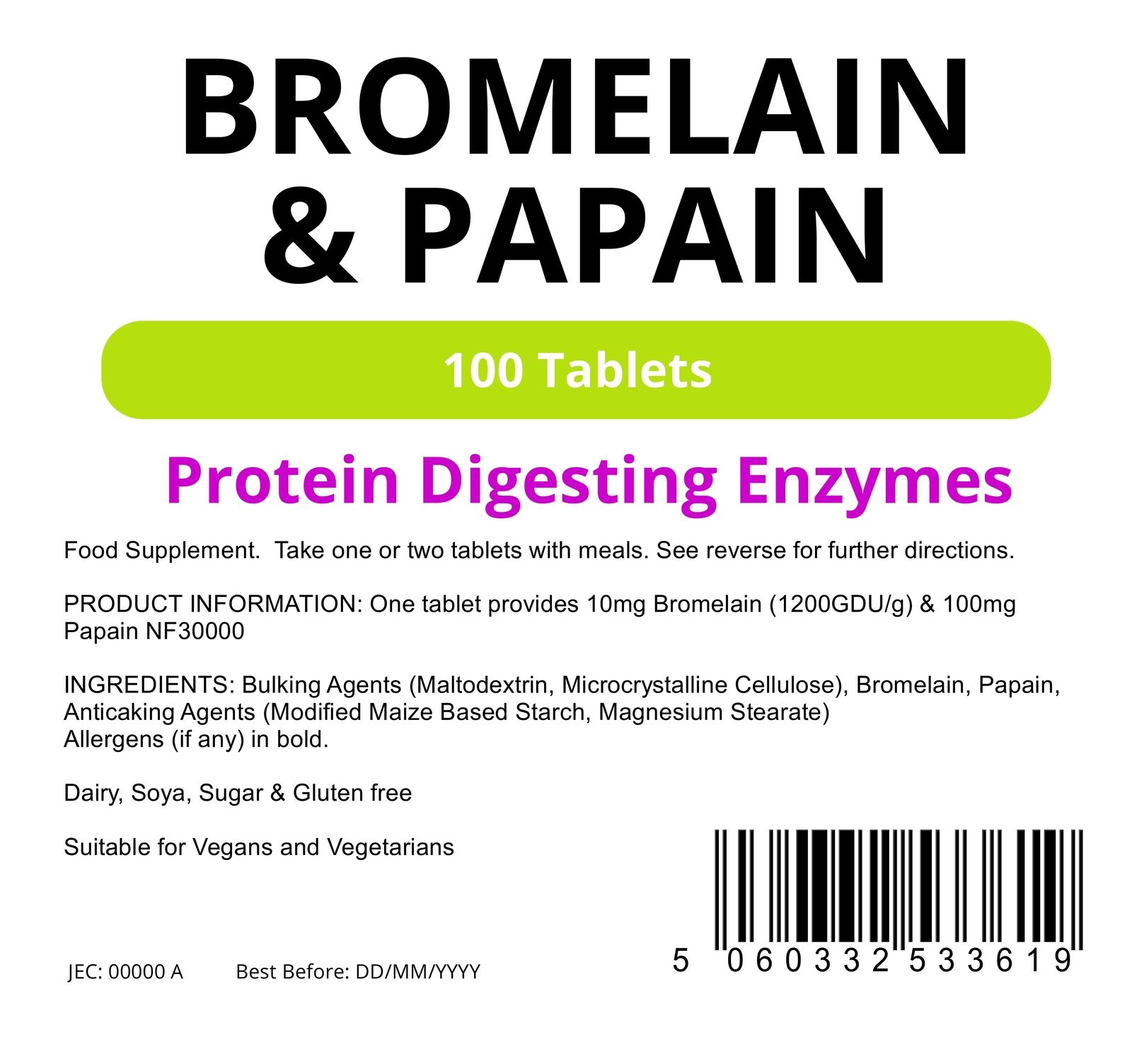 Lindens Bromelain & Papain 100 Tablets Natural Digestive Aid Enzymes