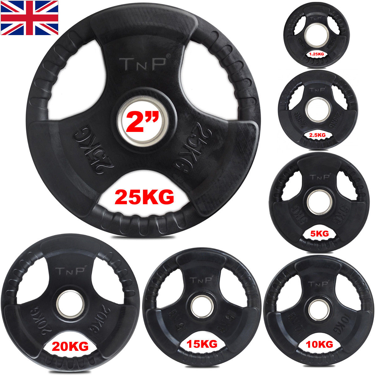 2 x 10kg Body Built Colour Rubber Coated Tri Grip Olympic 2 Weight Plates