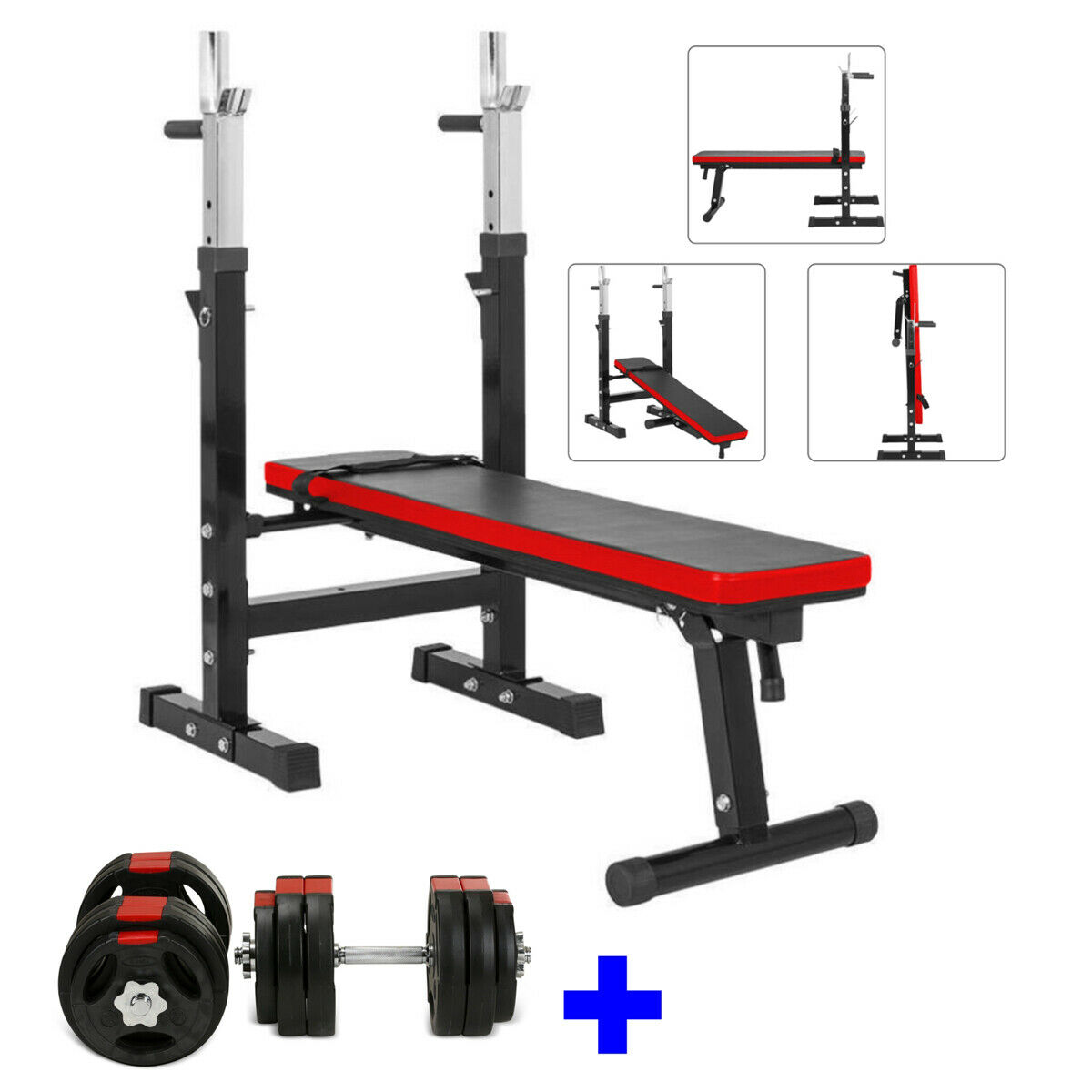 Adjustable Folding Weight Bench Gym 20kg Vinyl Dumbbell Bar
