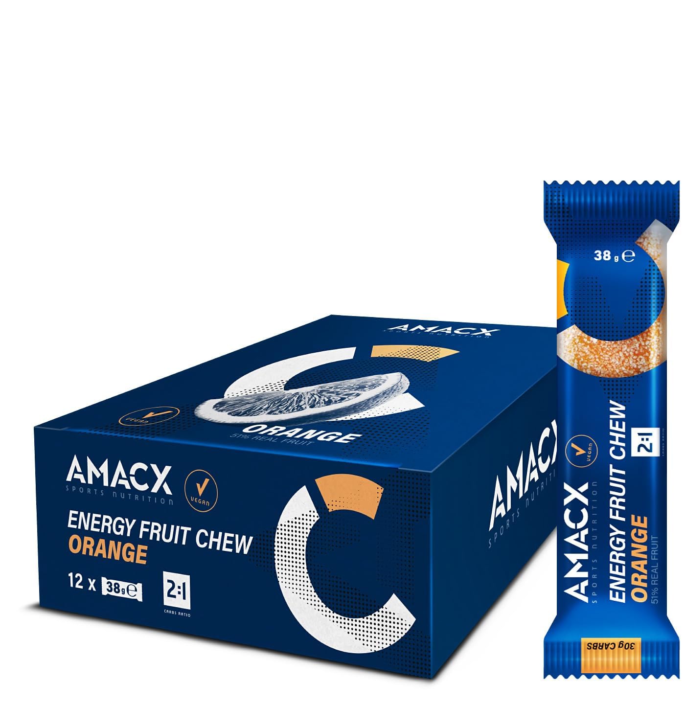 AMACX Energy Bar Fruit Chew 51% Fruit- Sports Bars, 12 x 38g Bars