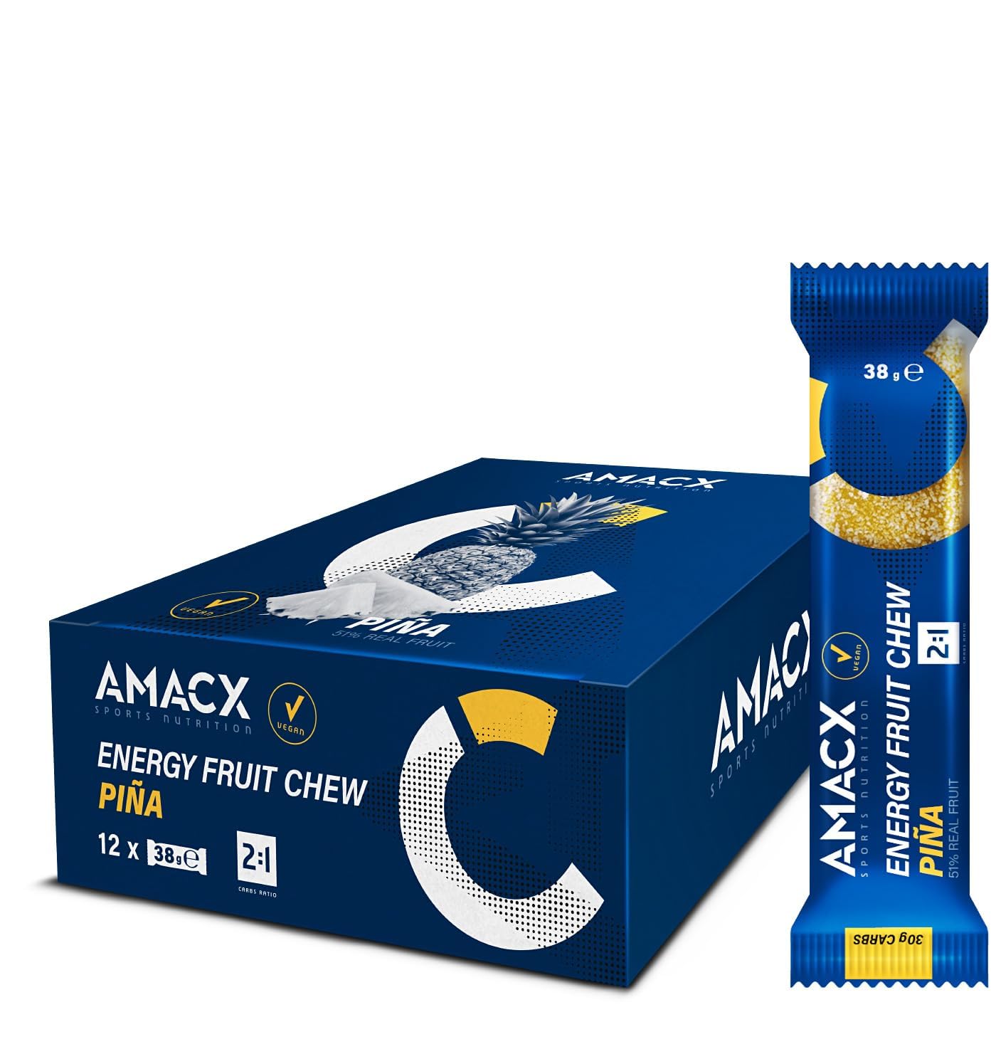 AMACX Energy Bar Fruit Chew 51% Fruit- Sports Bars, 12 x 38g Bars