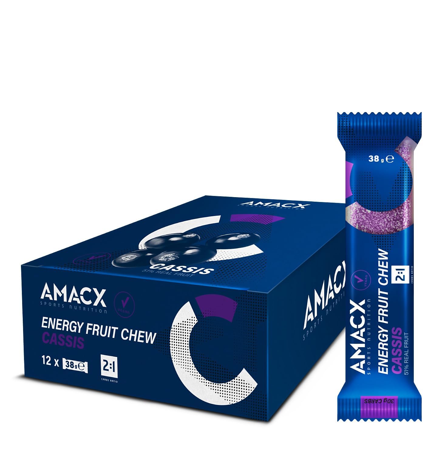 AMACX Energy Bar Fruit Chew 51% Fruit- Sports Bars, 12 x 38g Bars