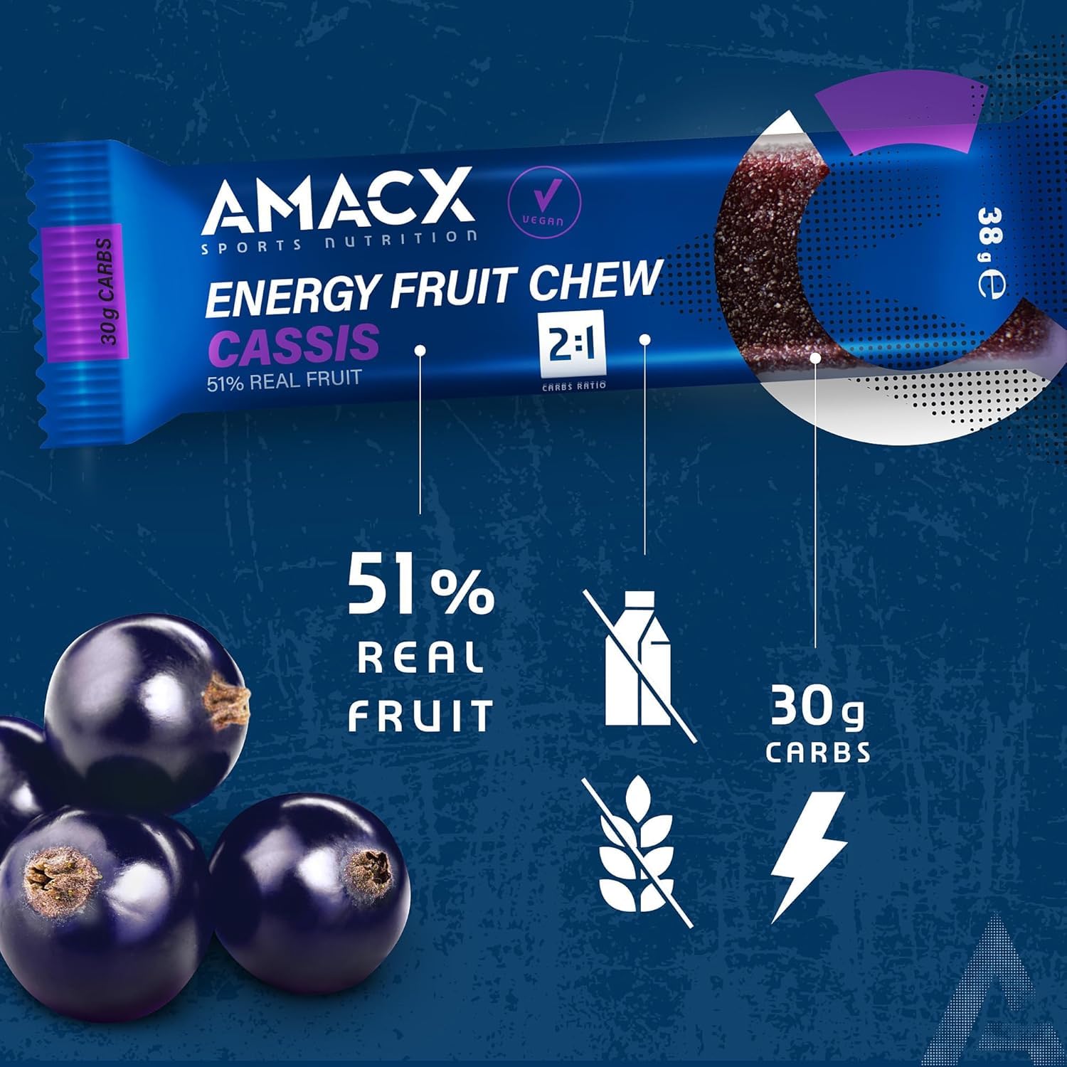 AMACX Energy Bar Fruit Chew 51% Fruit- Sports Bars, 12 x 38g Bars