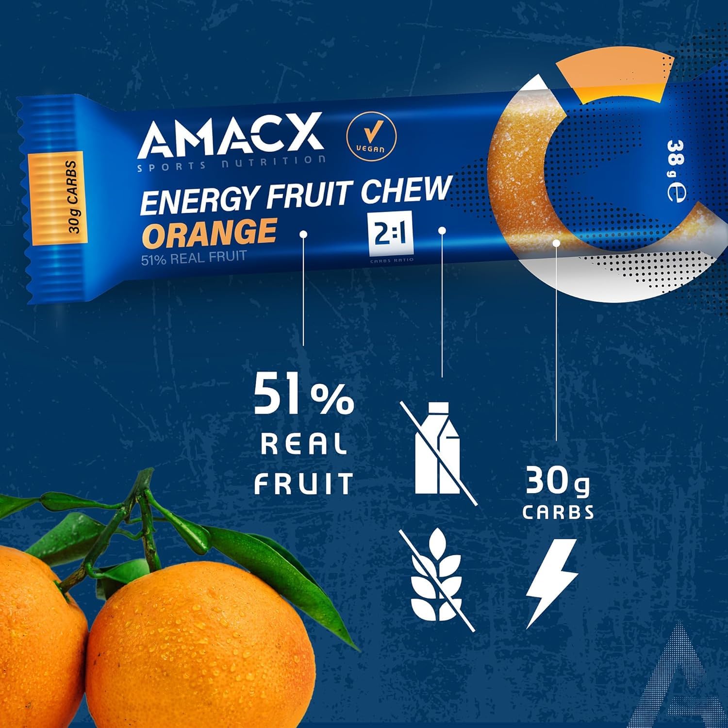 AMACX Energy Bar Fruit Chew 51% Fruit- Sports Bars, 12 x 38g Bars