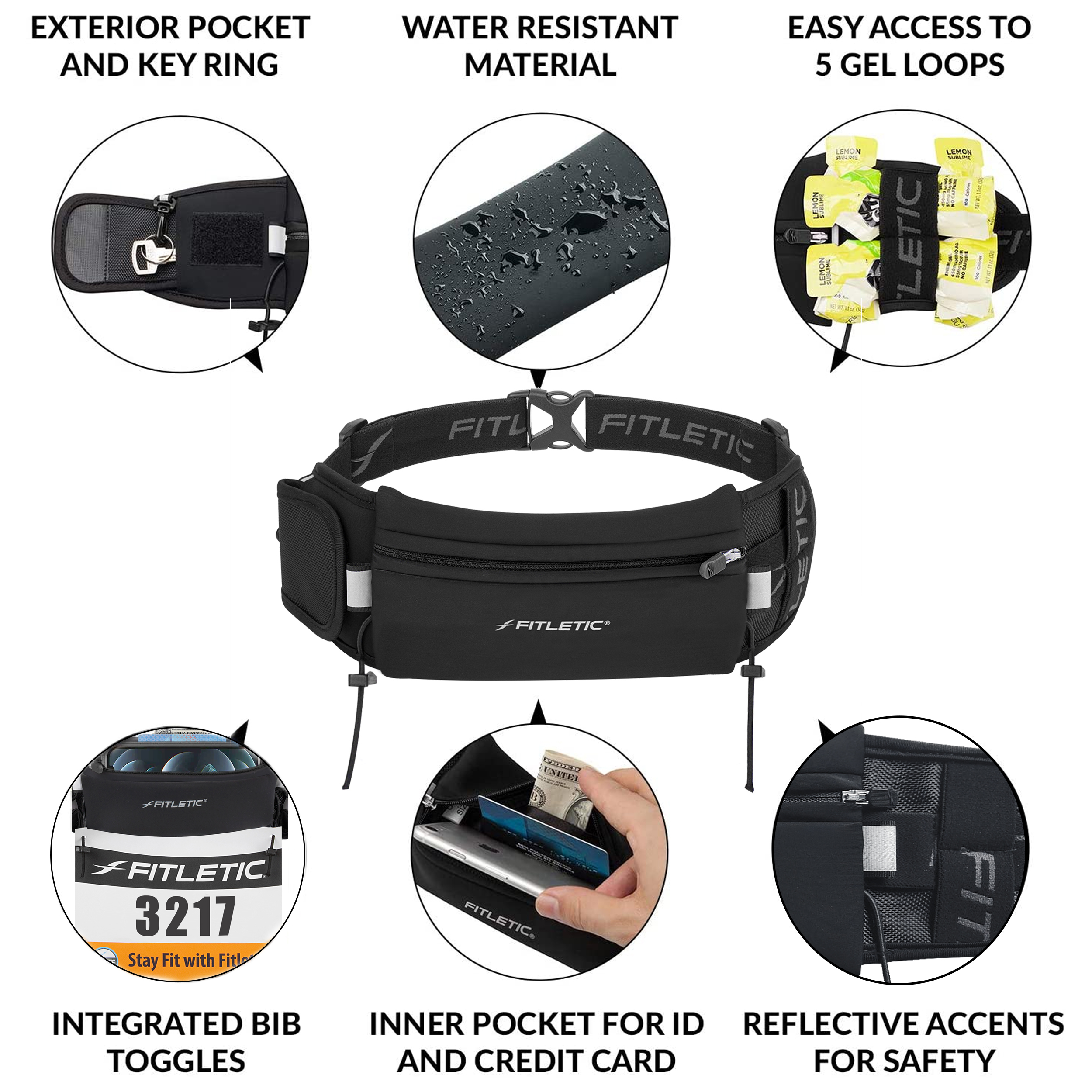 Fitletic - Ultimate II Running Belt With Gel Loops (One Size)