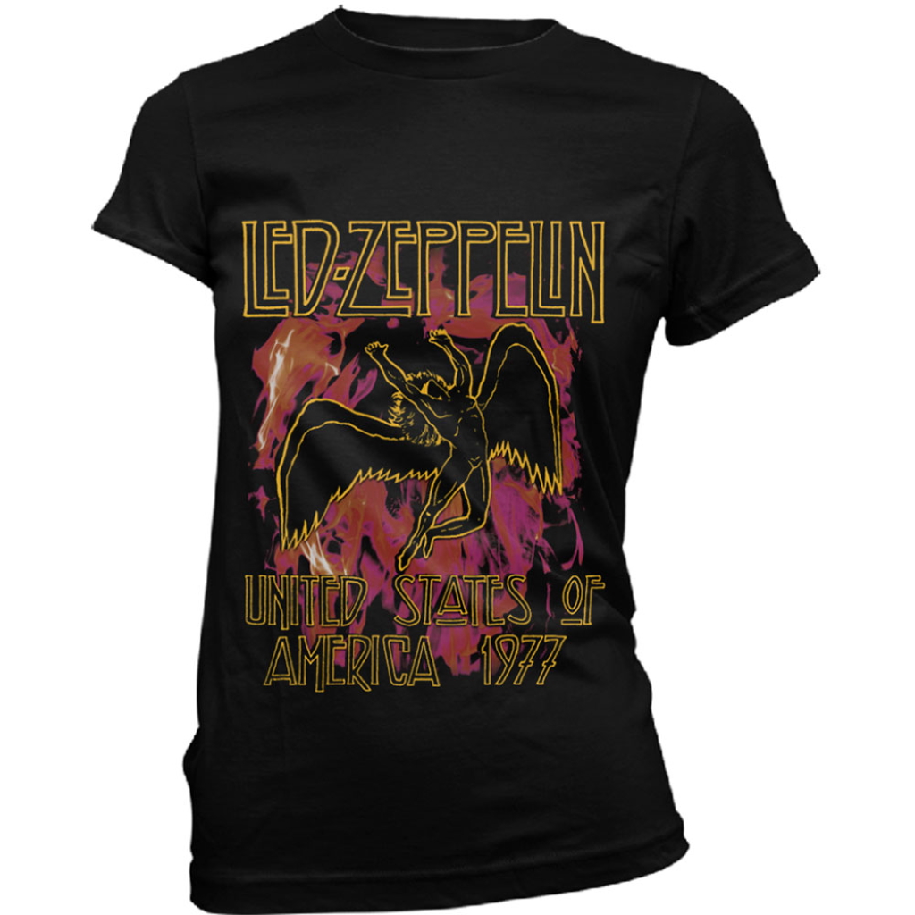 専用　sold out Led Zeppelin Black Flames Black Womens Fitted T-Shirt NEW OFFICIAL
