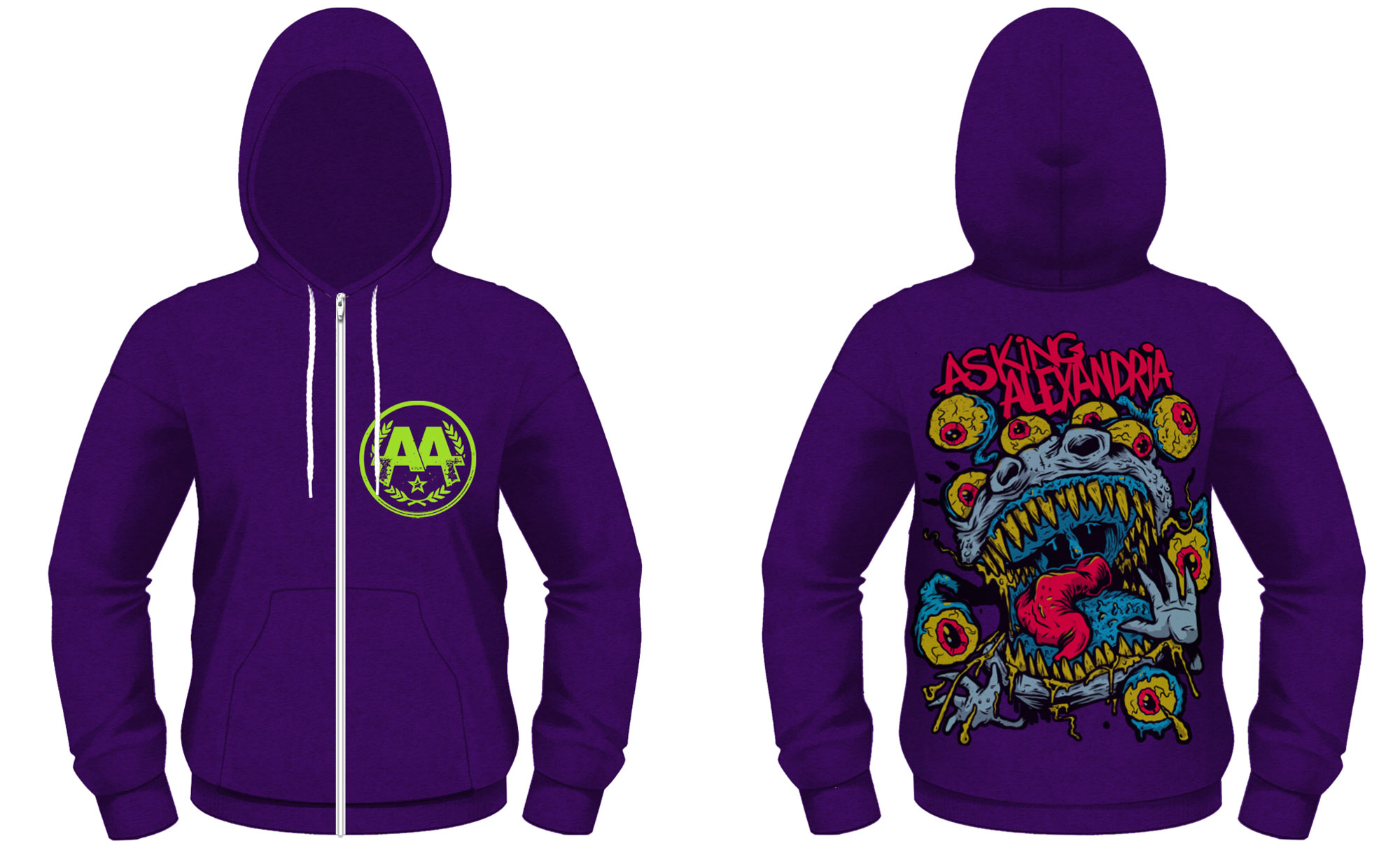 NEW /& OFFICIAL Asking Alexandria /'Eyeballs/' Urban Slimline Zip Up Hoodie