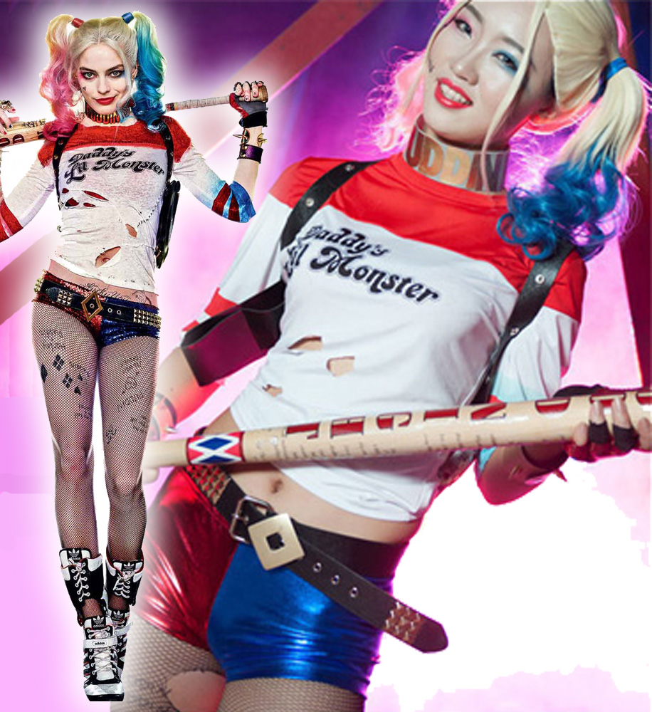 Complete Harley Quinn Suicide Squad Costume T-Shirt Shorts Fishnet ...