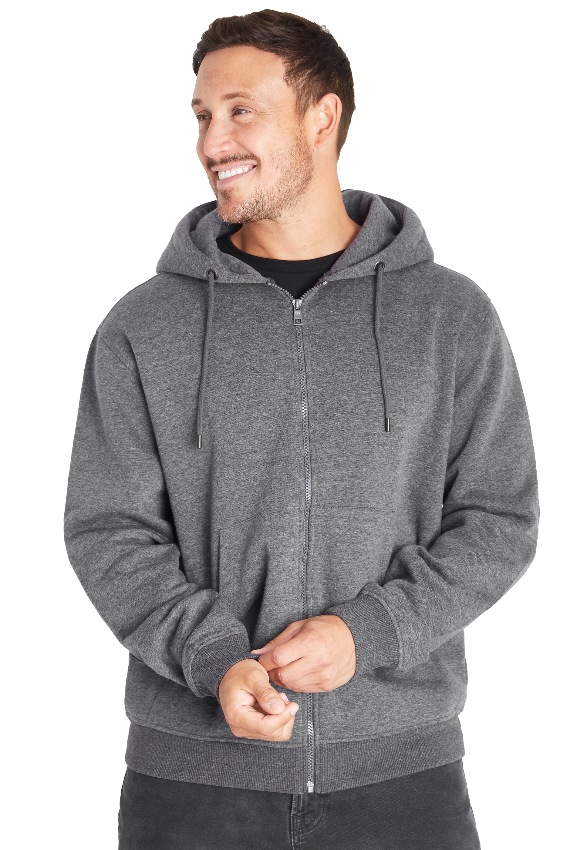 CityComfort Mens Plain Zip Up Hoodie, CHARCOAL Hooded Sweatshirt Zipped Jumper