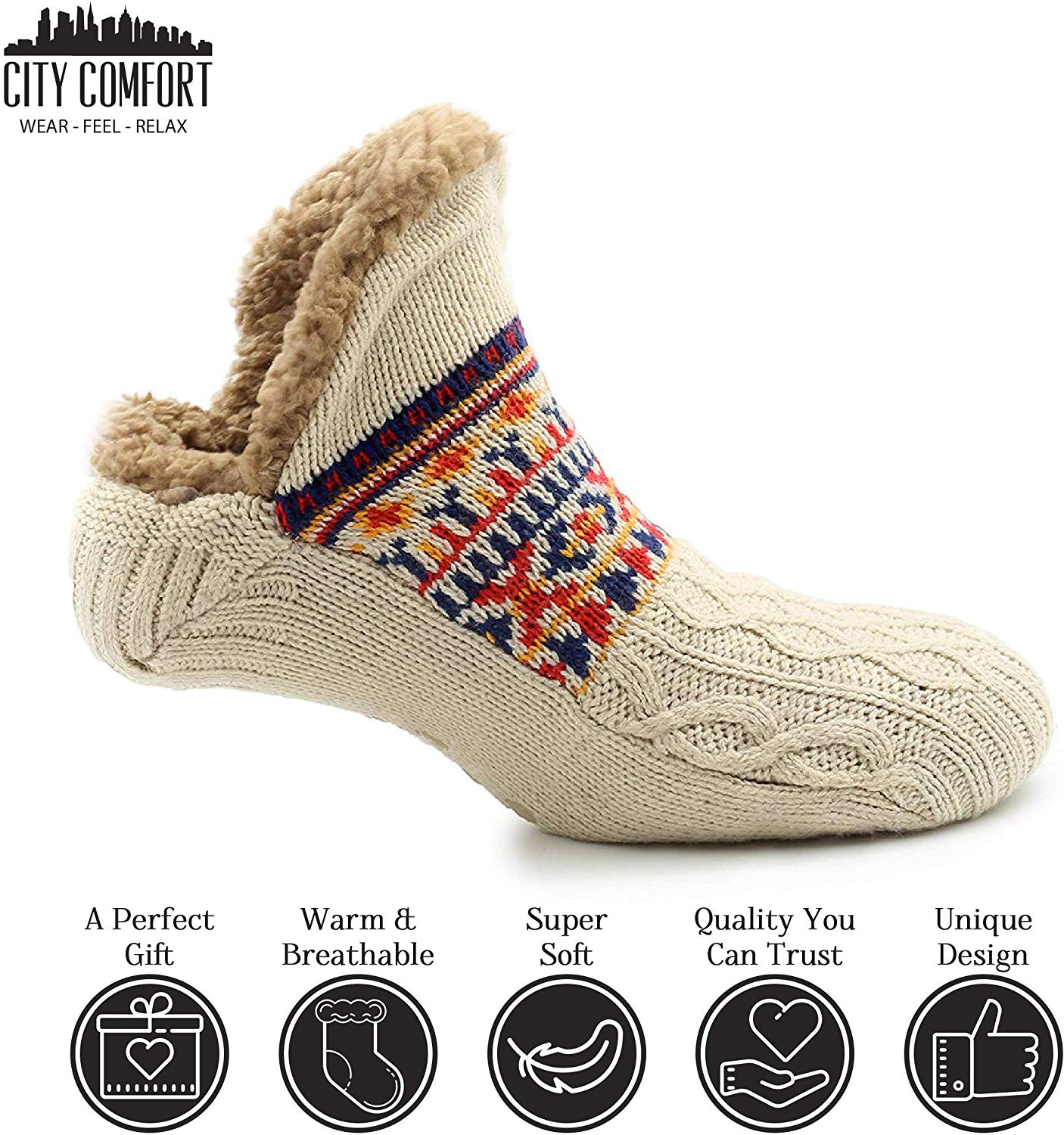 CityComfort Fluffy And Warm Non Slip Knitted Slipper Socks For Women ...