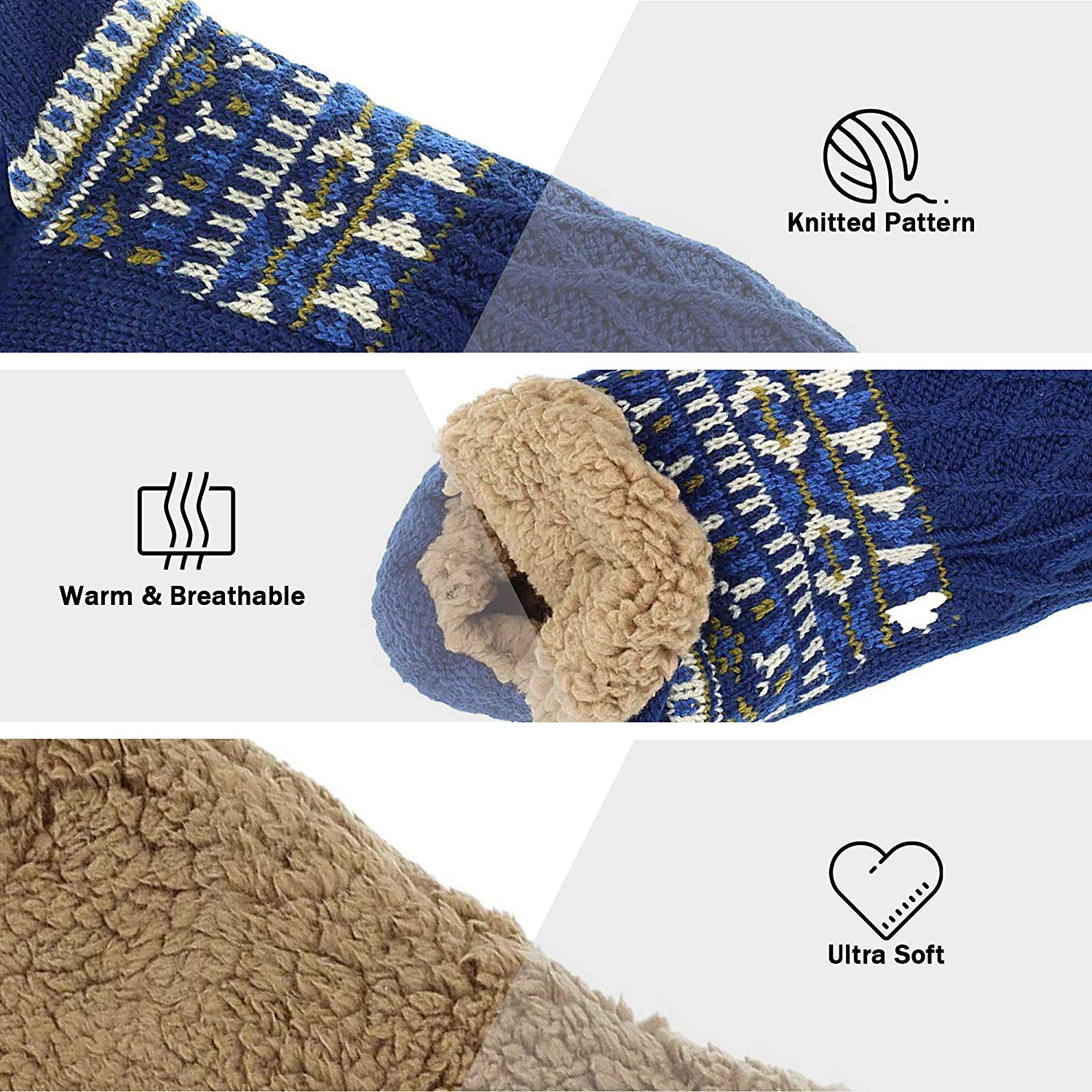CityComfort Fluffy And Warm Non Slip Knitted Slipper Socks For Women ...