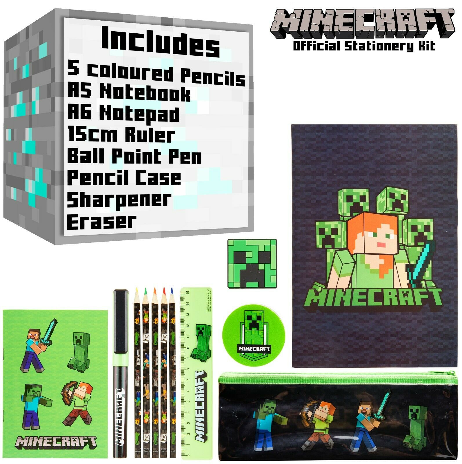 Minecraft Printed Pencil Case Kids School Zipper Pen Pouch Bag Gifts