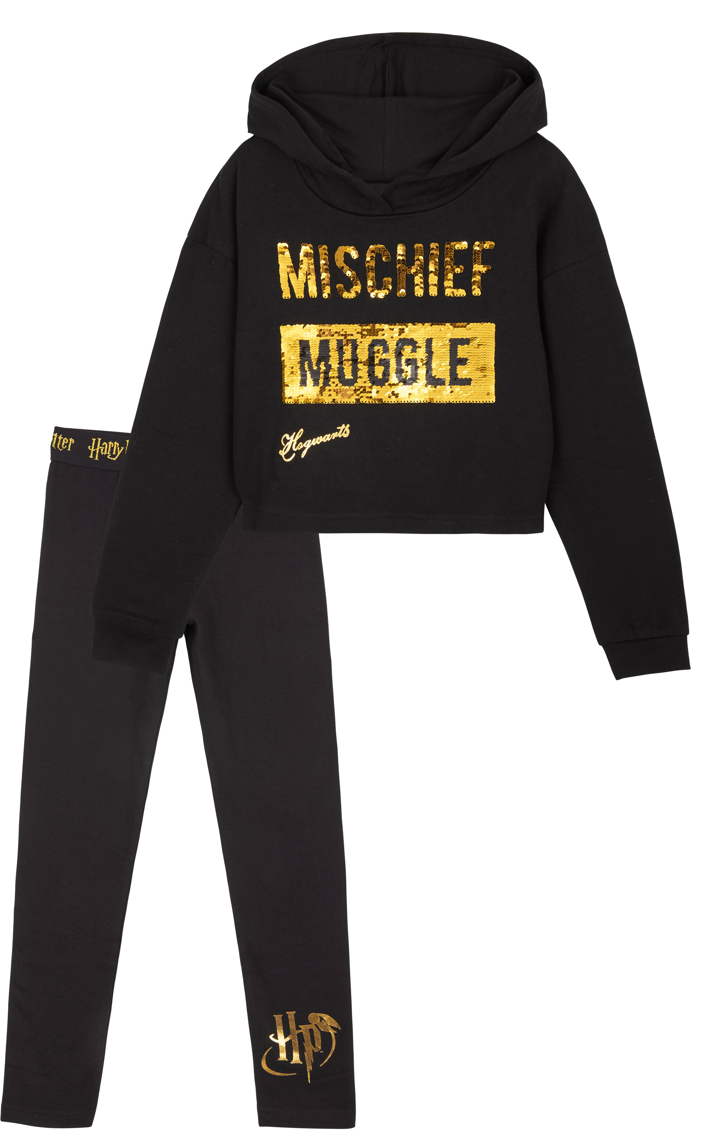 Harry Potter Black Cropped Hoodie & Leggings Cotton Set for Girls & Teenager - Photo 12/12