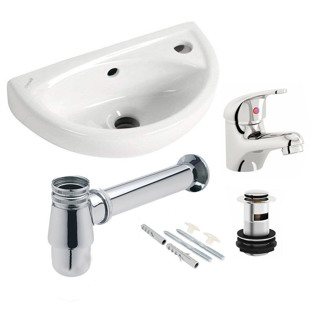 Small Compact Bathroom Cloakroom Wash Basin Sink Mixer Tap Bottle Trap Waste image 1