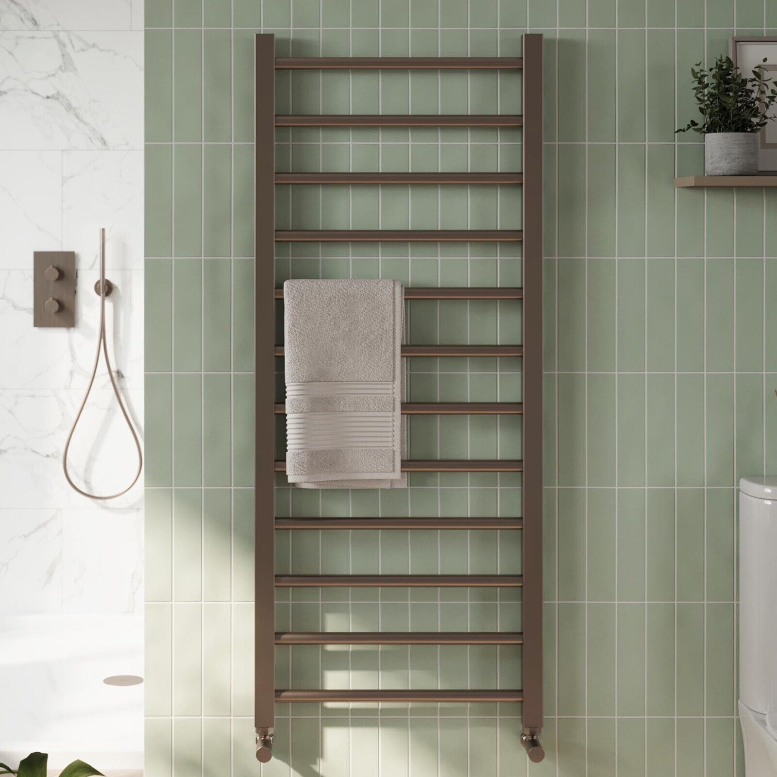 Brushed Bronze Heated Towel Rail Straight Bathroom Ladder Radiator - 3 Sizes image 2