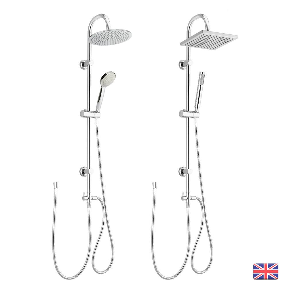 3 Way Rigid Riser Shower Rail Kit & Diverter Bath Shower Mixer Taps Round Square image 1