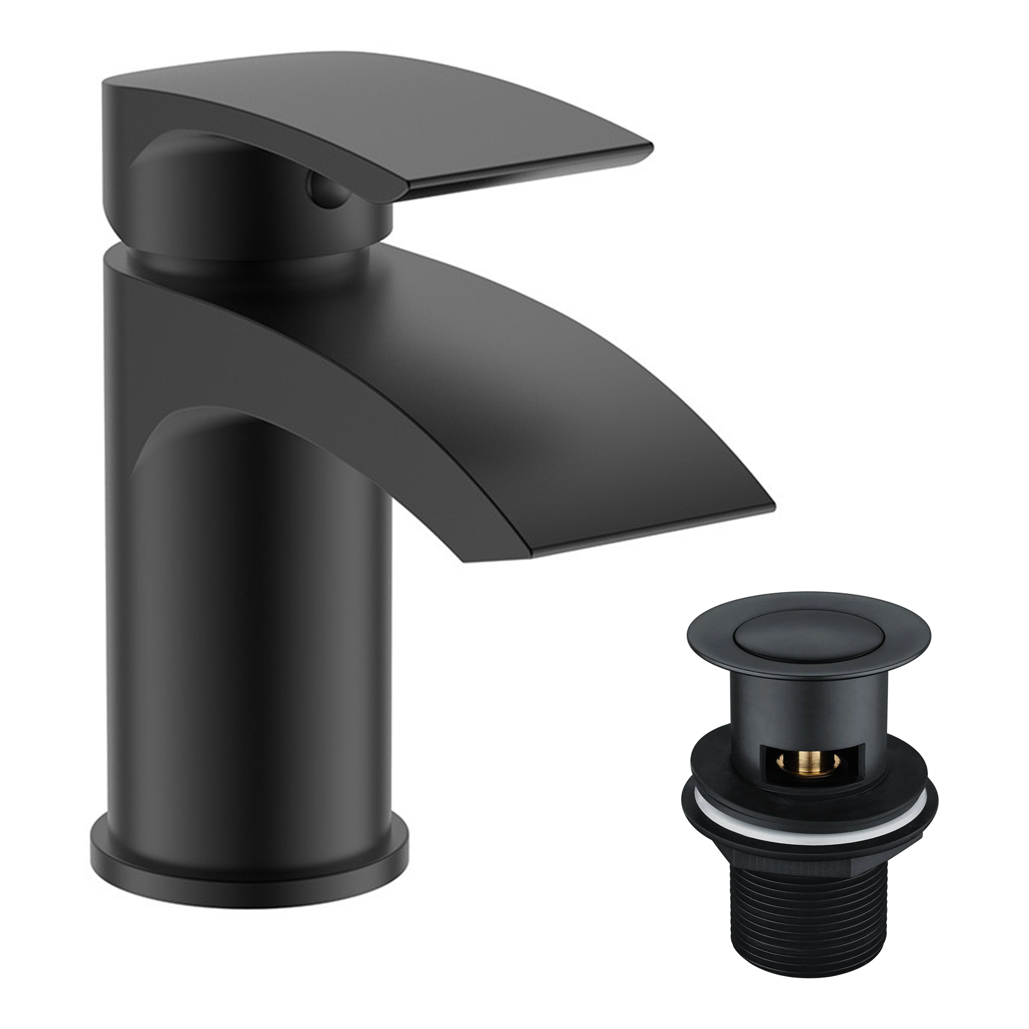 Bathroom Black Matt Sink Basin Mono Mixer Tap with Clicker Slotted Waste image 1