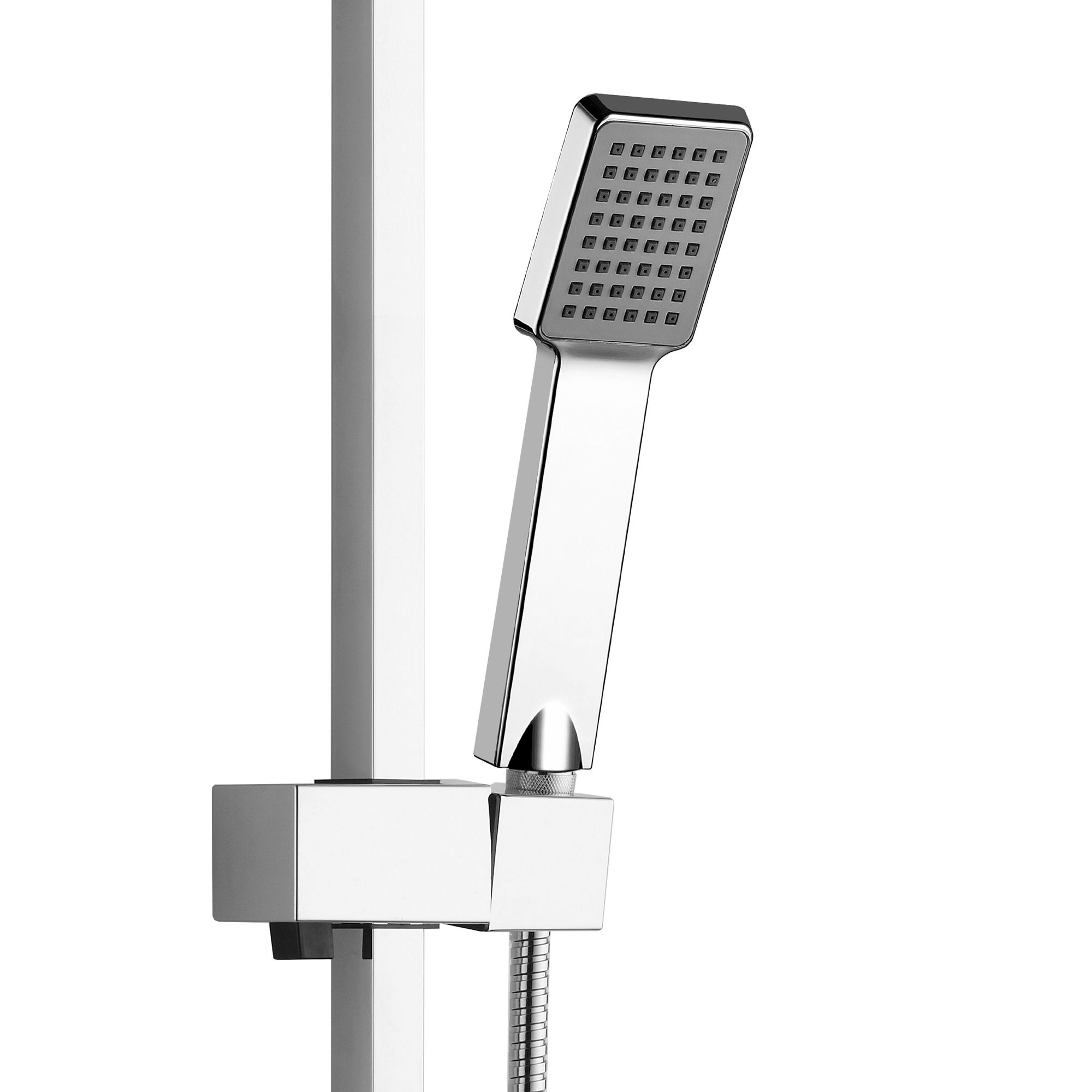 SQUARE SHOWER RISER SLIDE RAIL BAR SET HOSE BRACKET HAND SHOWER HEAD KIT CHROME image 3