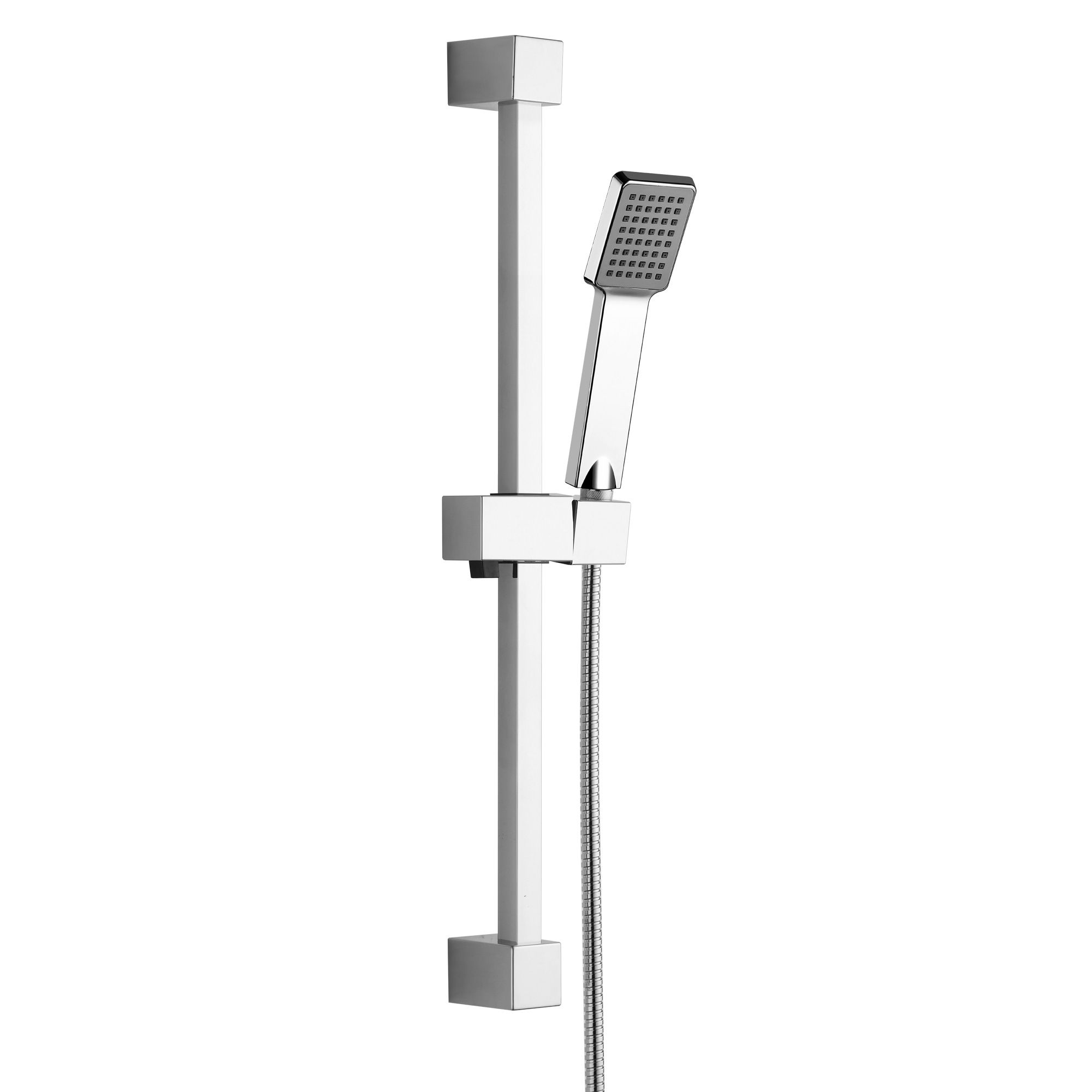 SQUARE SHOWER RISER SLIDE RAIL BAR SET HOSE BRACKET HAND SHOWER HEAD KIT CHROME image 2