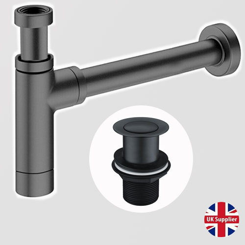 Bottle Trap adjustable including Basin Clicker Waste (UNSLOTTED) Black Modern image 1