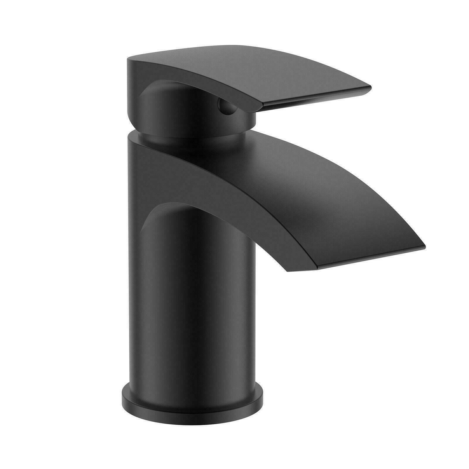 Black Matt Sleek Waterfall Basin Mono Mixer Tap Incl Clicker Slotted Waste image 2