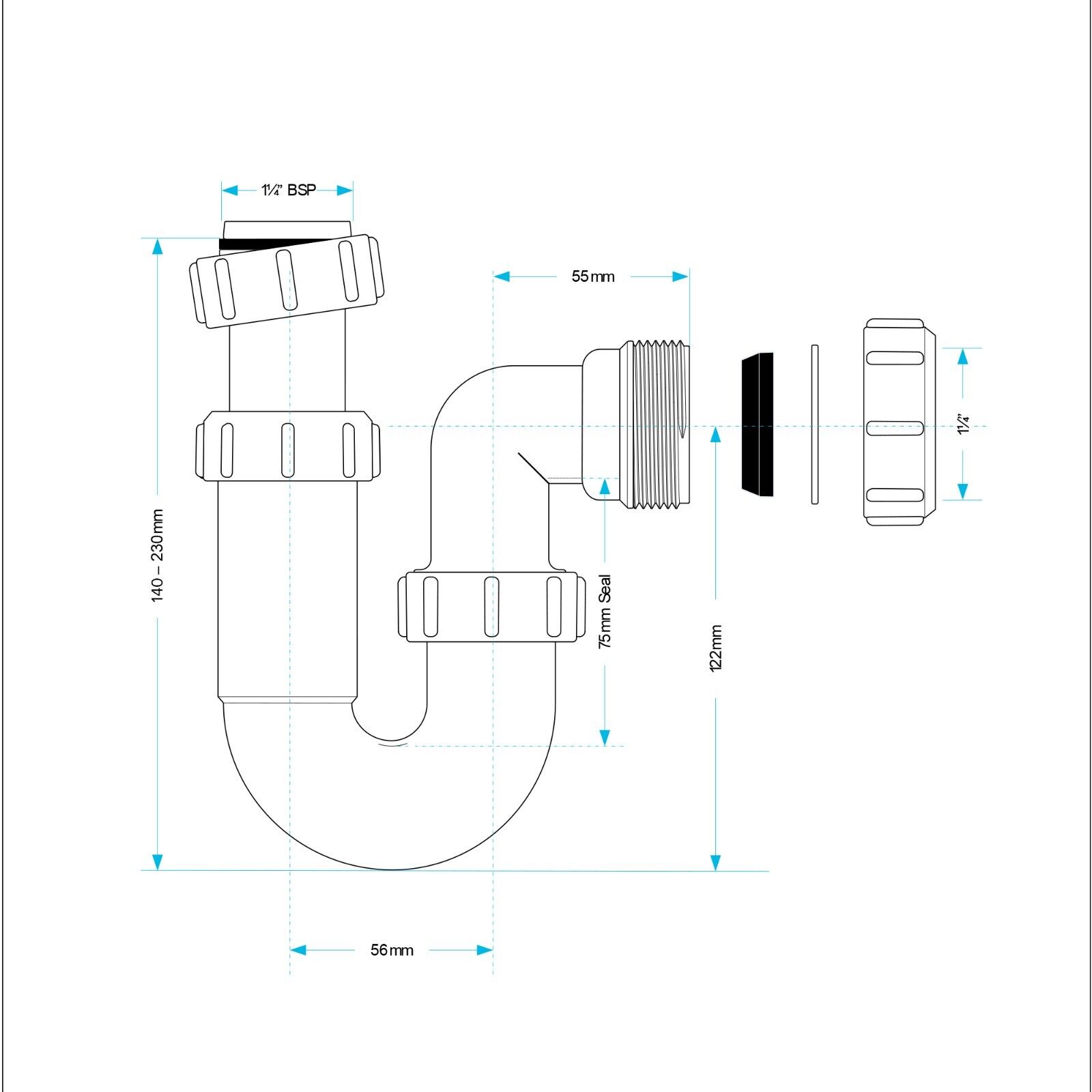 Small Compact Wall Hung Bathroom Basin Sink with Matt Black Tap, Waste & P-Trap image 6