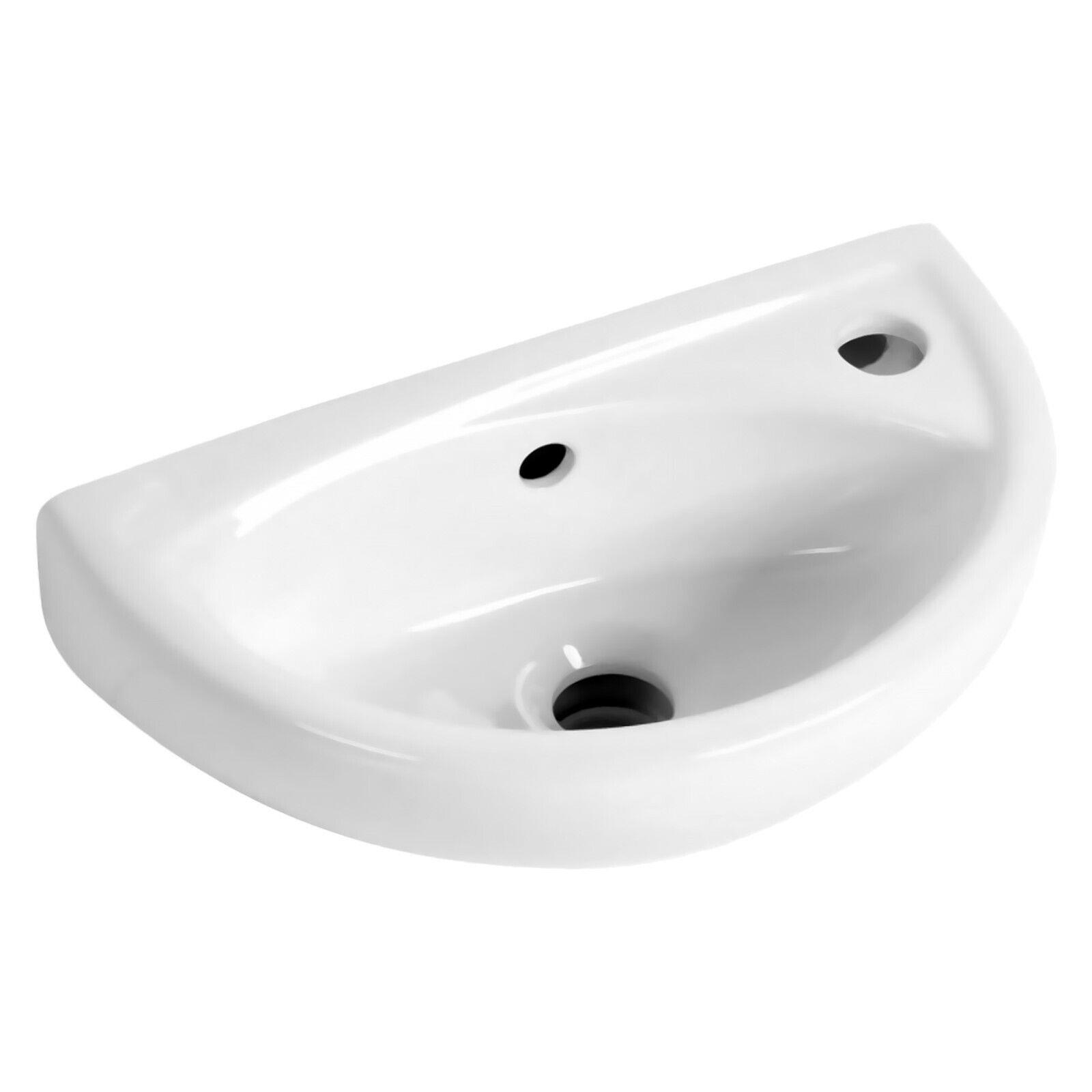 Small Compact Wall Hung Bathroom Basin Sink with Matt Black Tap, Waste & P-Trap image 2