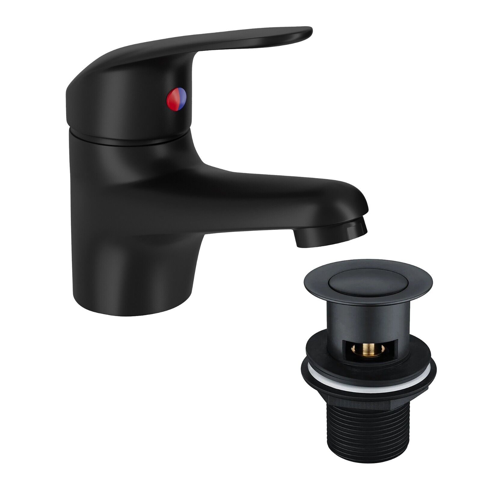 Small Compact Wall Hung Bathroom Basin Sink with Matt Black Tap, Waste & P-Trap image 4