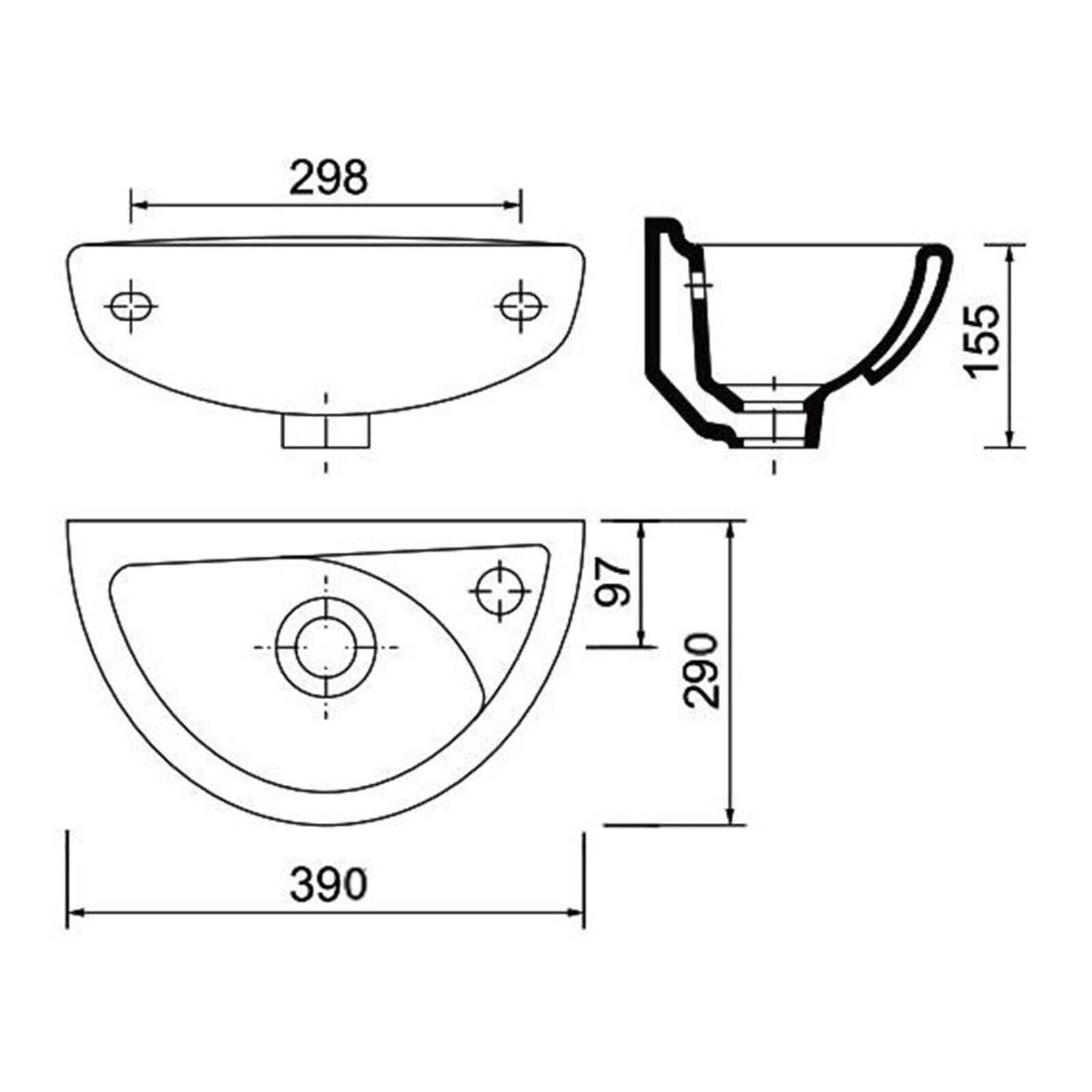 Small Compact Wall Hung Bathroom Basin Sink with Matt Black Tap, Waste & P-Trap image 3