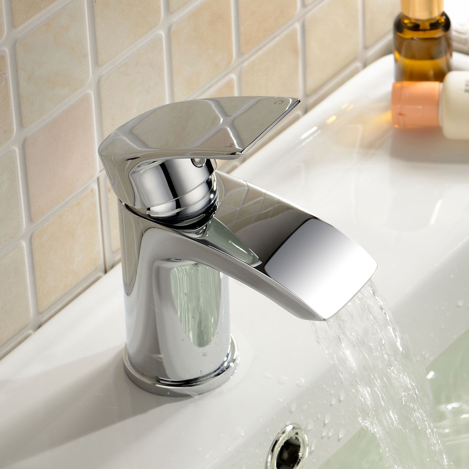 Modern Basin Sink Tap Square Mixer Chrome Small Mono Luxury Bathroom Cloakroom image 2