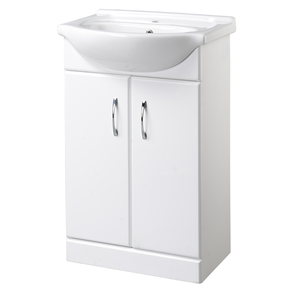 White 550mm Two Door Bathroom Cabinet Basin Sink Vanity Unit Chrome Tap ...