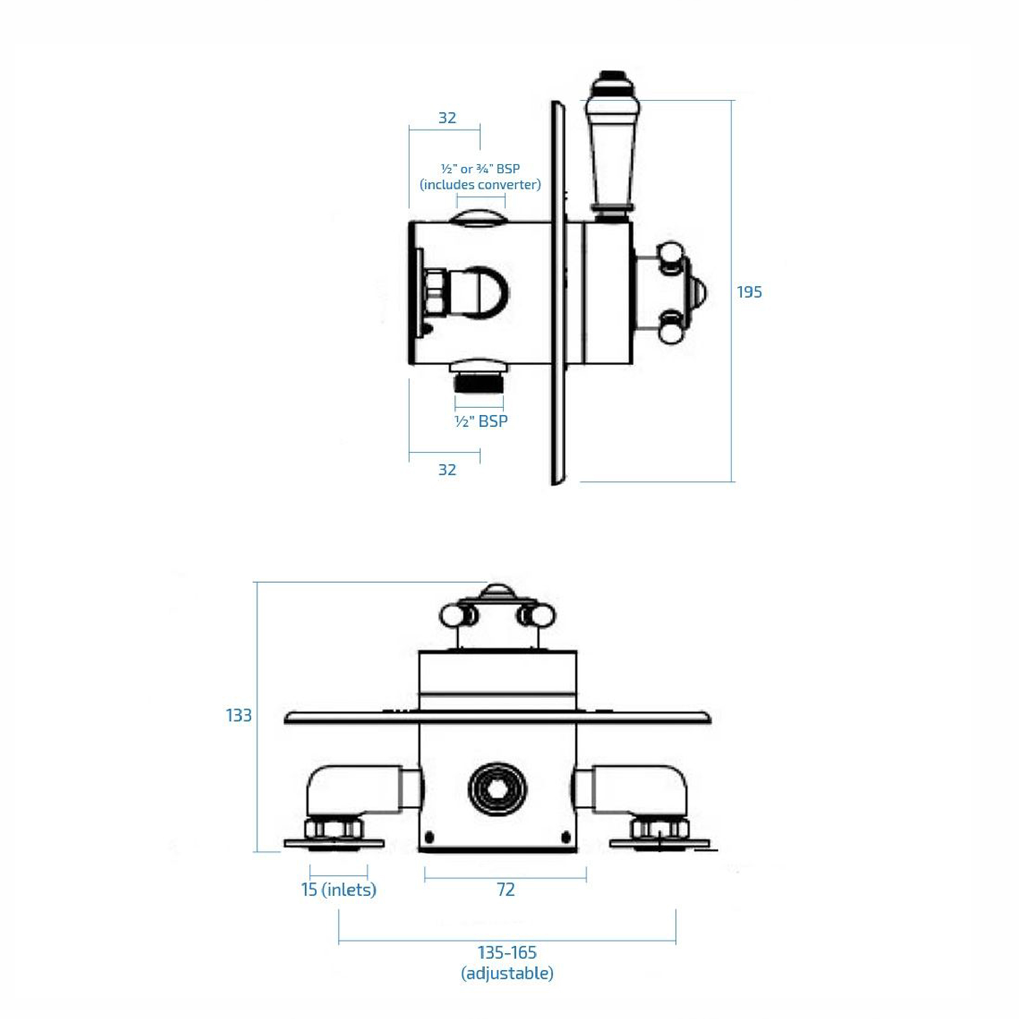 Traditional Thermostatic Shower Valve Adjustable Centres 130 - 150mm image 3