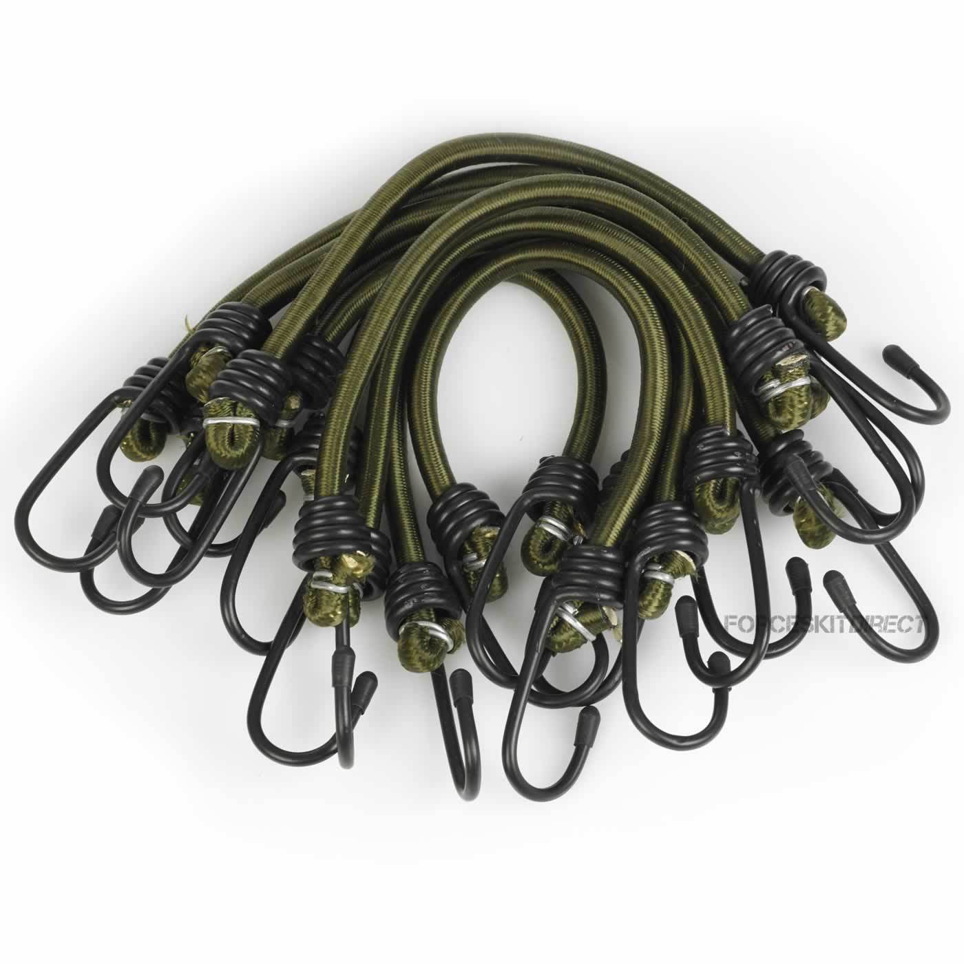 Elasticated Bungee Cords x 10 Military Bungees Army Basha Straps 12