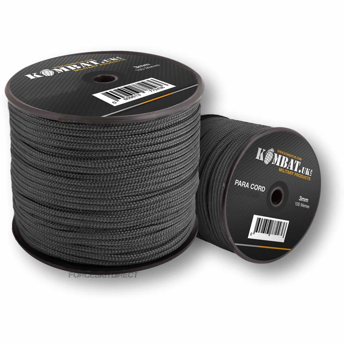 Paracord 100m Reel 3mm Black Green Coyote Army Basha Para Cord Rope