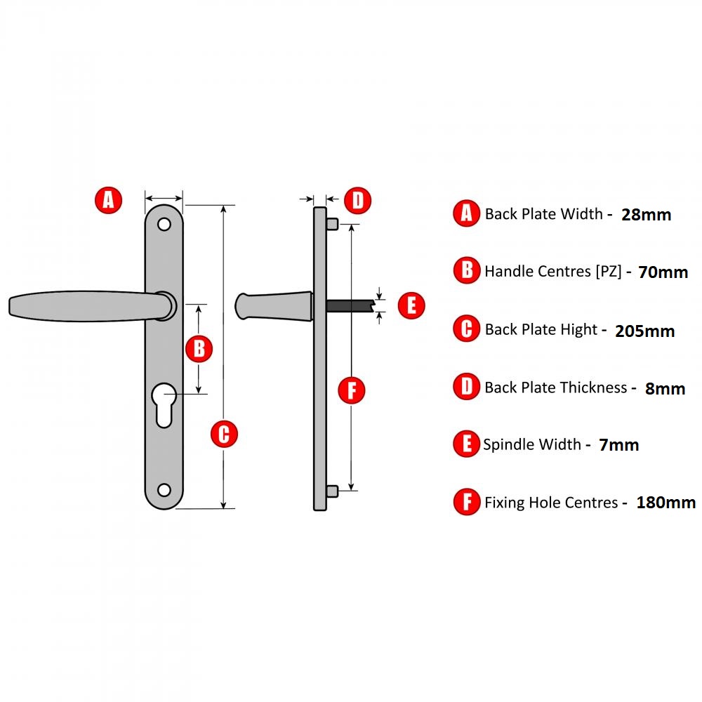 UPVC Door Handle Ferco 70mm 70PZ 180mm Fixings Double Glazing Pair Set