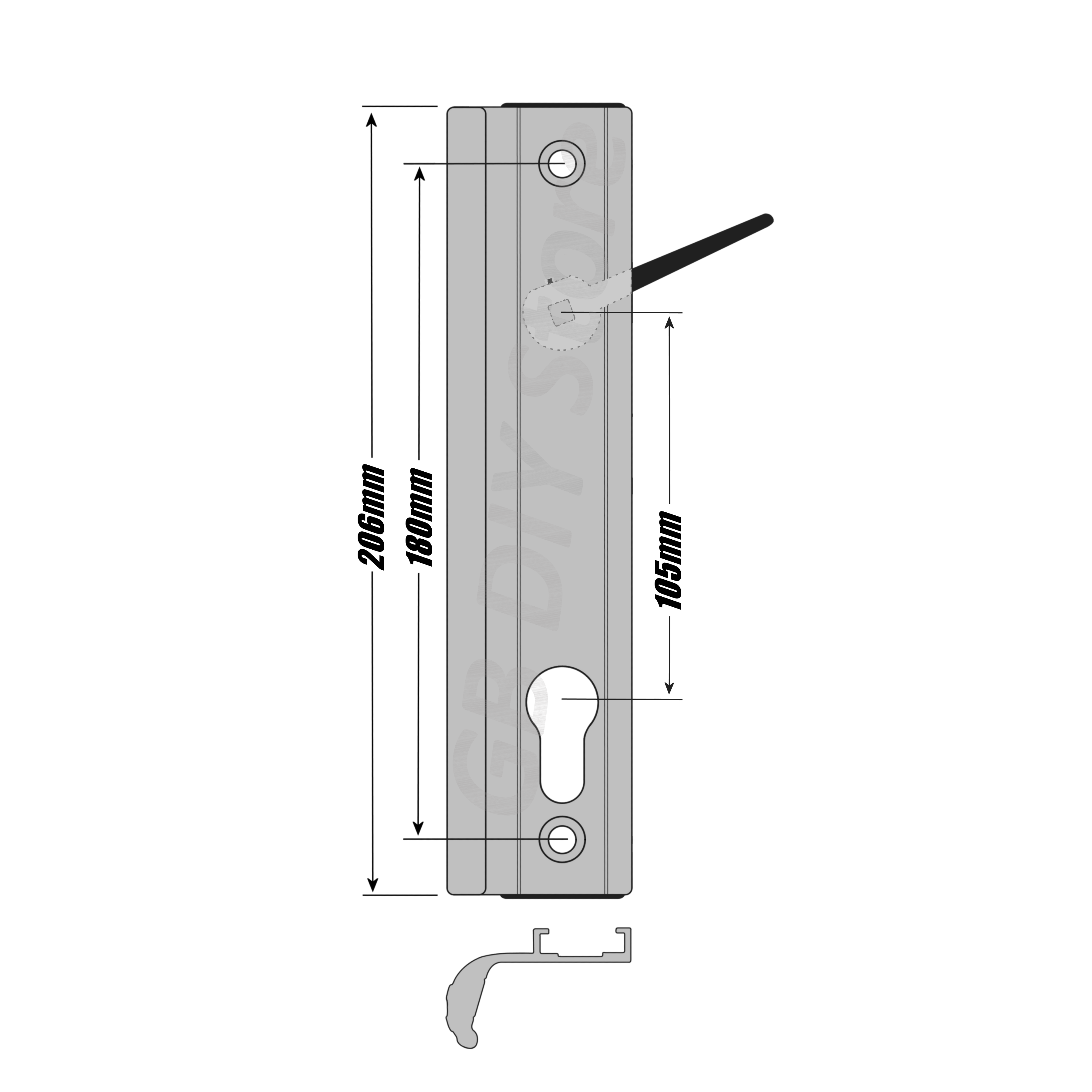 Fullex uPVC Sliding Patio Door Handle Set 105mm PZ White 7426827273527