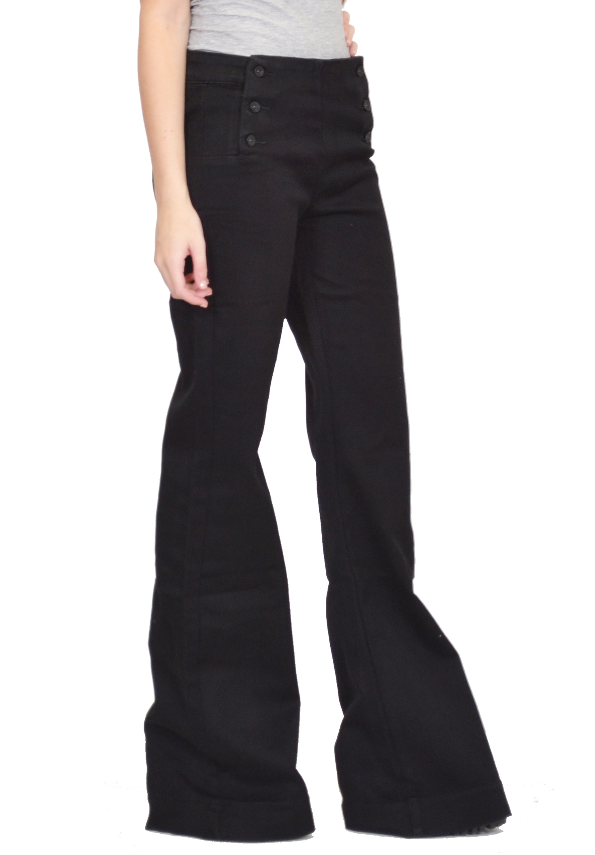 New Ladies Womens Black 60s 70s Retro Bellbottoms Flares Wide Flared ...