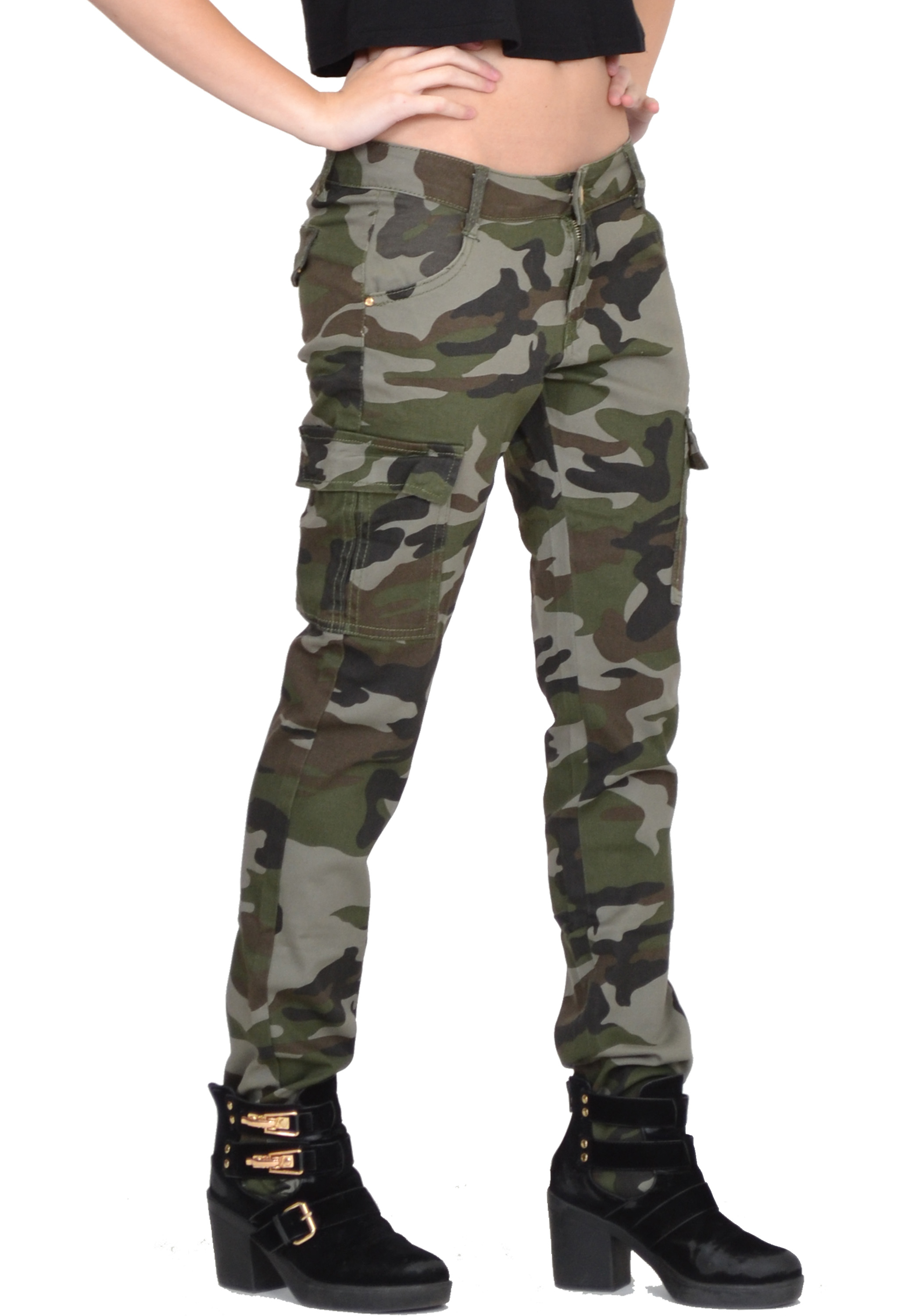 Womens Army Military Slim Stretch Green Camouflage Combat Pants Cargo ...